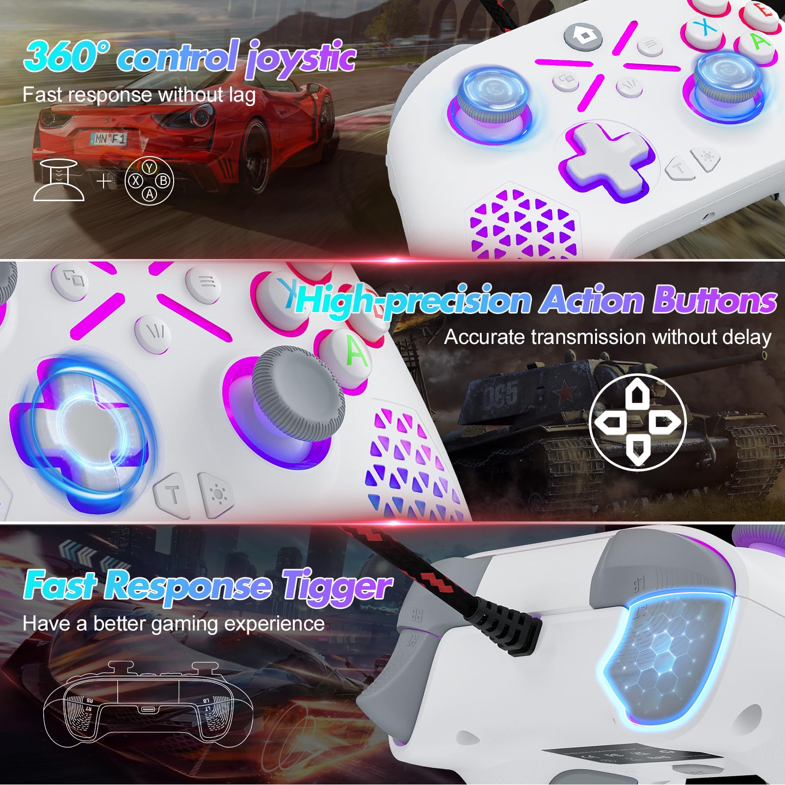 Xbox One Controller Wired for Xbox One X/S, Series X/S, PC Windows 7/8/10/11, Android & iOS - 3.5mm Audio Jack with Flash Strip & Cable - Perfect for Gaming, Streaming & Multi-Platform Play