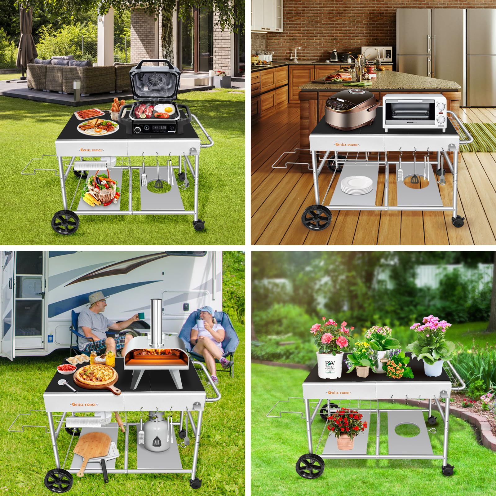 Portable Outdoor Pizza Oven Table for Ooni, Ninja Woodfire & Blackstone - Heavy Duty Grill Cart with Food Prep Space - Movable BBQ Island for Backyard, Patio & Camping Cooking | Perfect for Outdoor Entertaining & Pizza Parties