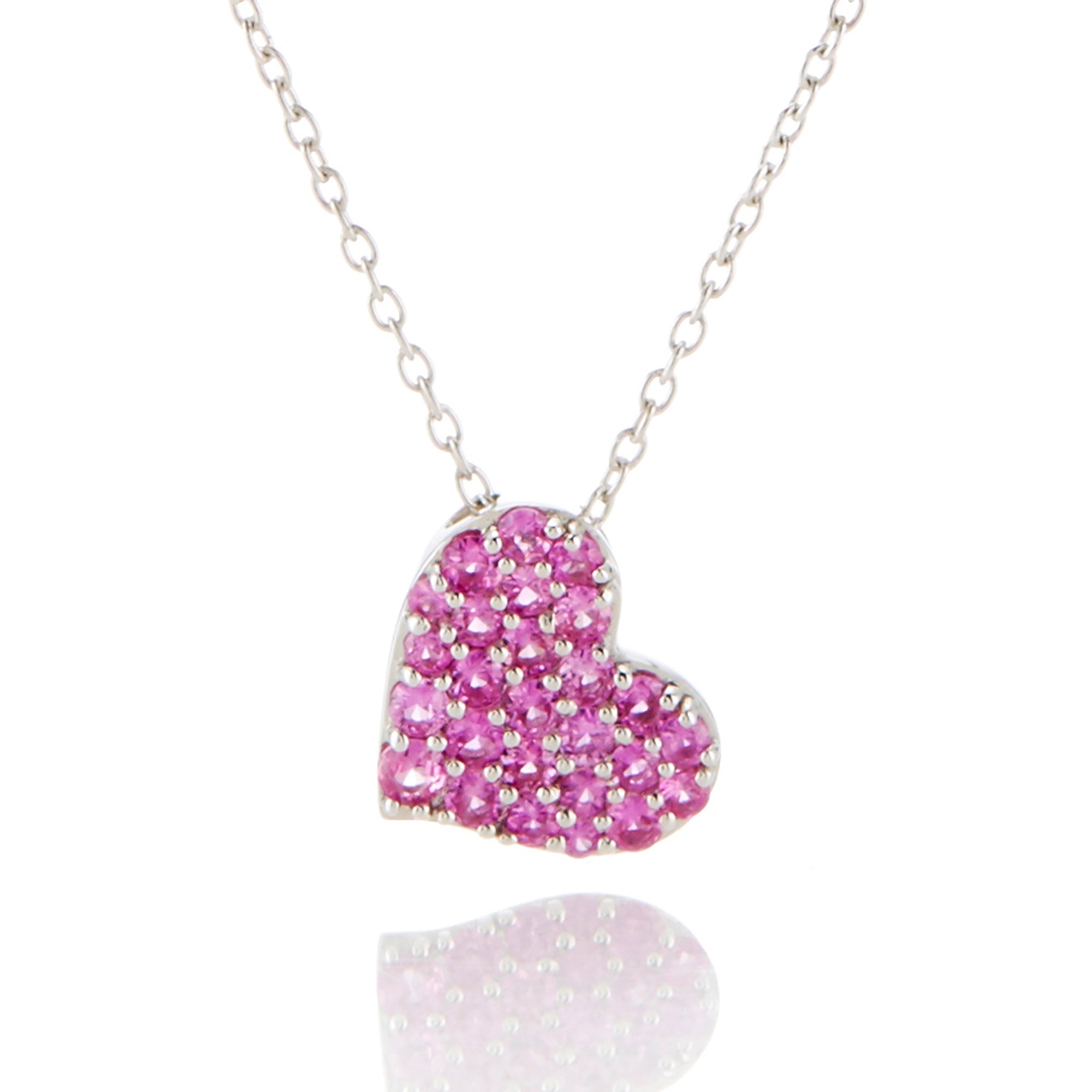 Elegant Pavé Pink Sapphire Heart Pendant Necklace for Women | 14K Gold Plated Romantic Jewelry Gift | Perfect for Valentine's Day, Anniversary & Special Occasions