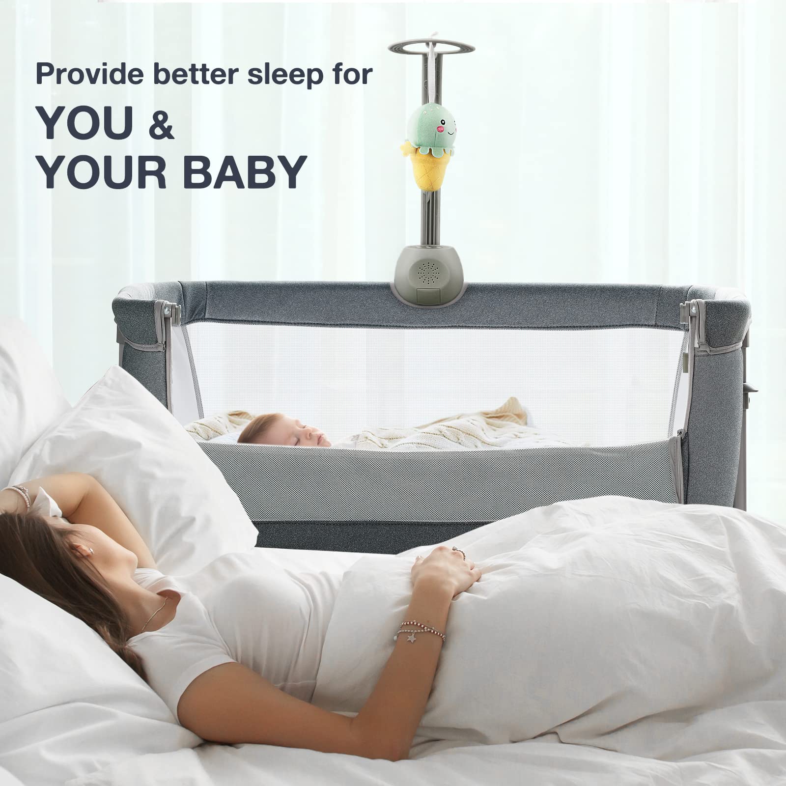 RONBEI Adjustable Baby Bassinet Bedside Sleeper - Easy to Assemble Newborn Crib with Height Adjustment for Safe Co-Sleeping | Perfect for Nursery, Bedroom & Travel Use