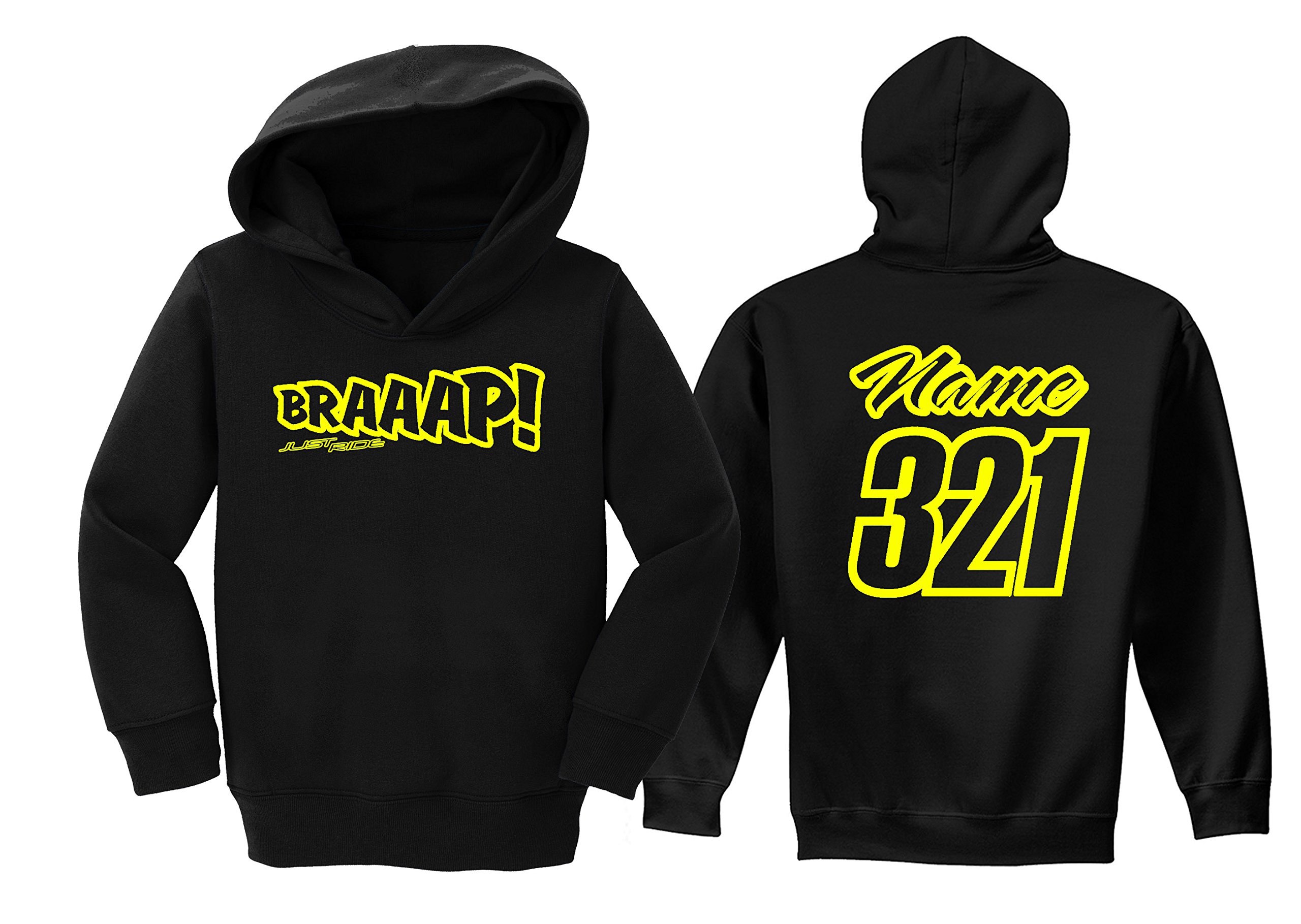 Custom Personalized JUST RIDE BRAAAP Toddler & Youth Hoodie Sweatshirt with Motocross Number Plate Design - Perfect for Motocross Racing, Bike Riding & Outdoor Adventures