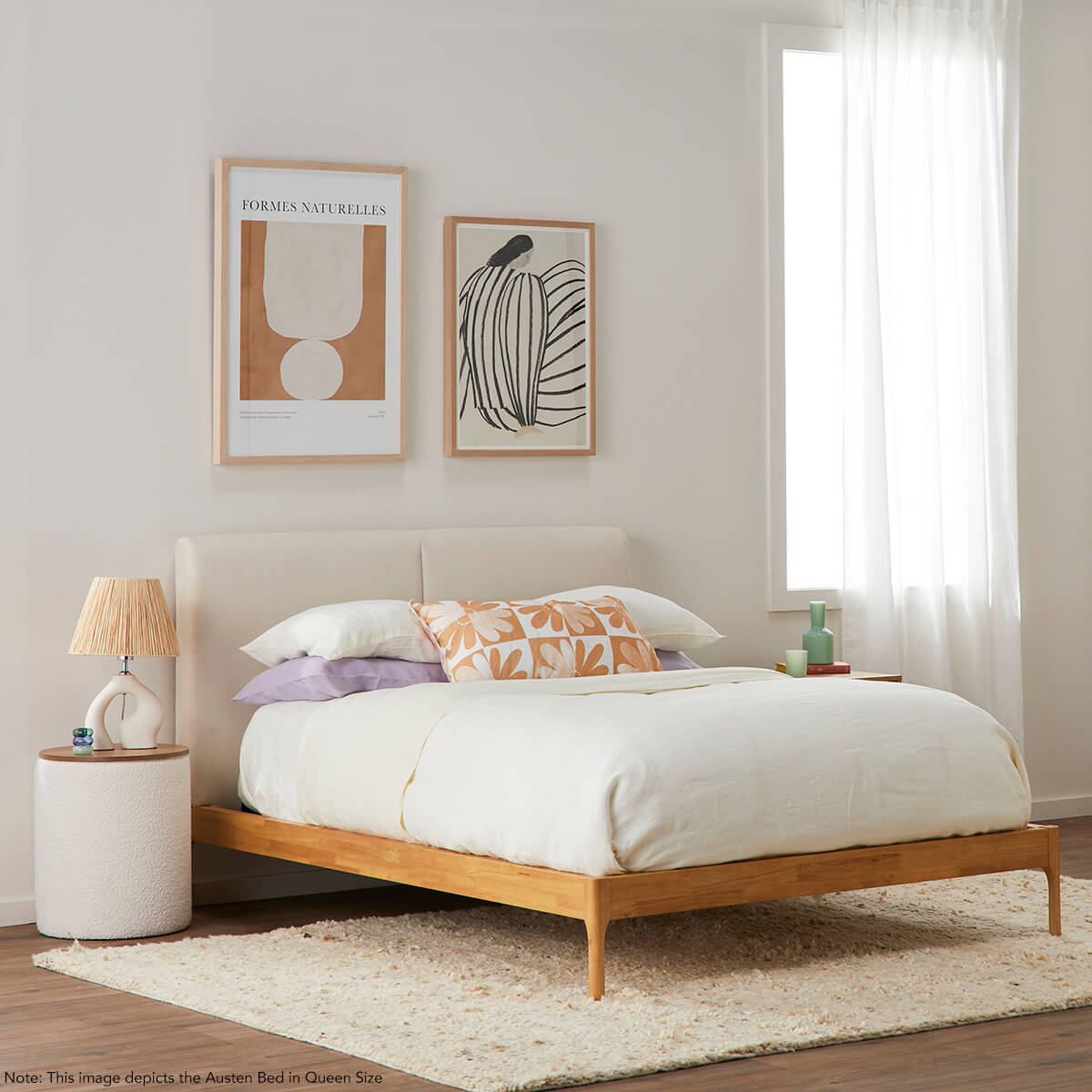 Life Interiors Austen King Bed Frame - Solid Wood Platform Bed with Upholstered Headboard, Modern Bedroom Furniture for Master Suite & Guest Room