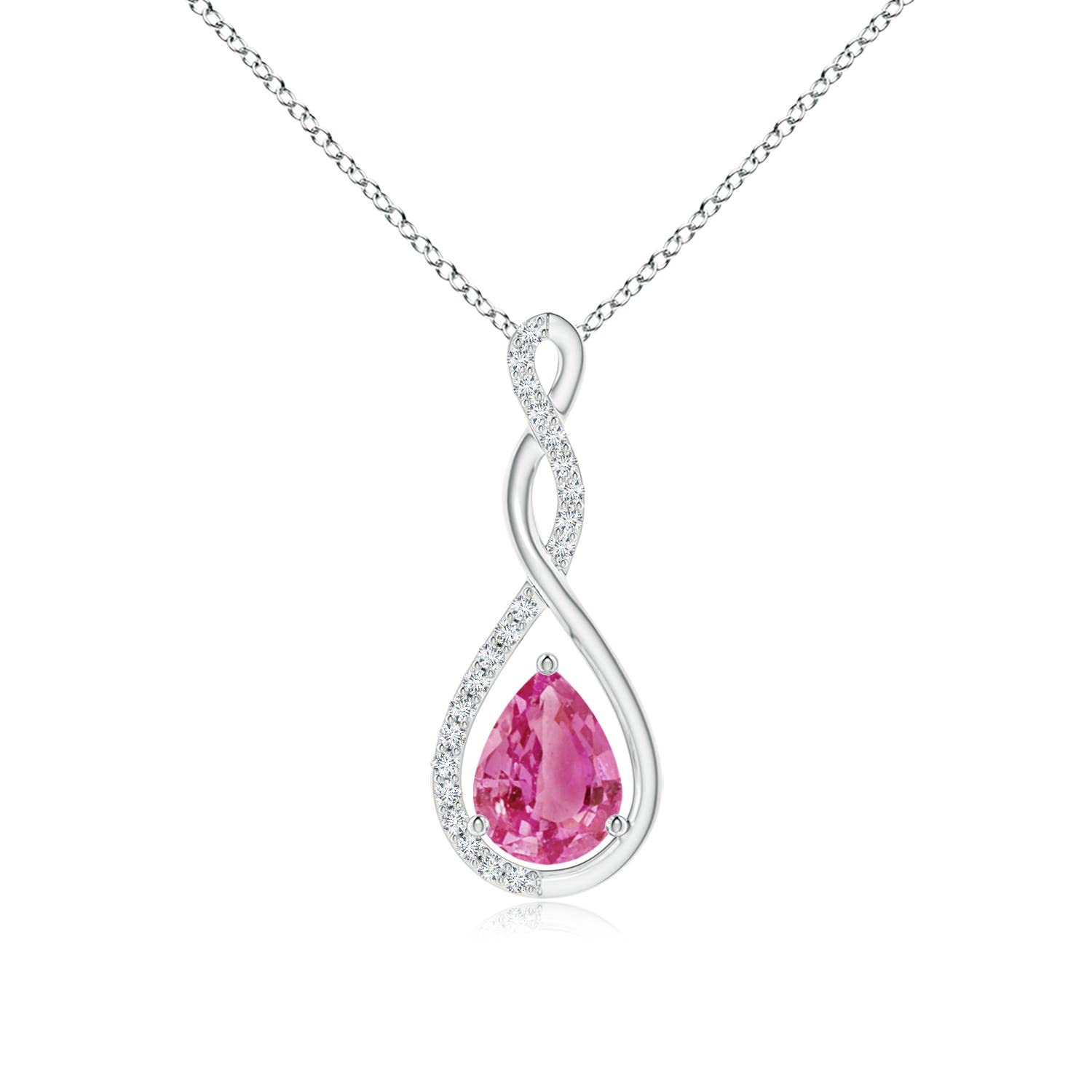 Angara Natural Pink Sapphire Solitaire Infinity Pendant Necklace - 14K Solid Gold/Platinum Women's Jewelry | September Birthstone Gift for Her | Perfect for Birthday, Anniversary & Wedding | Elegant Everyday Wear & Special Occasion Jewelry