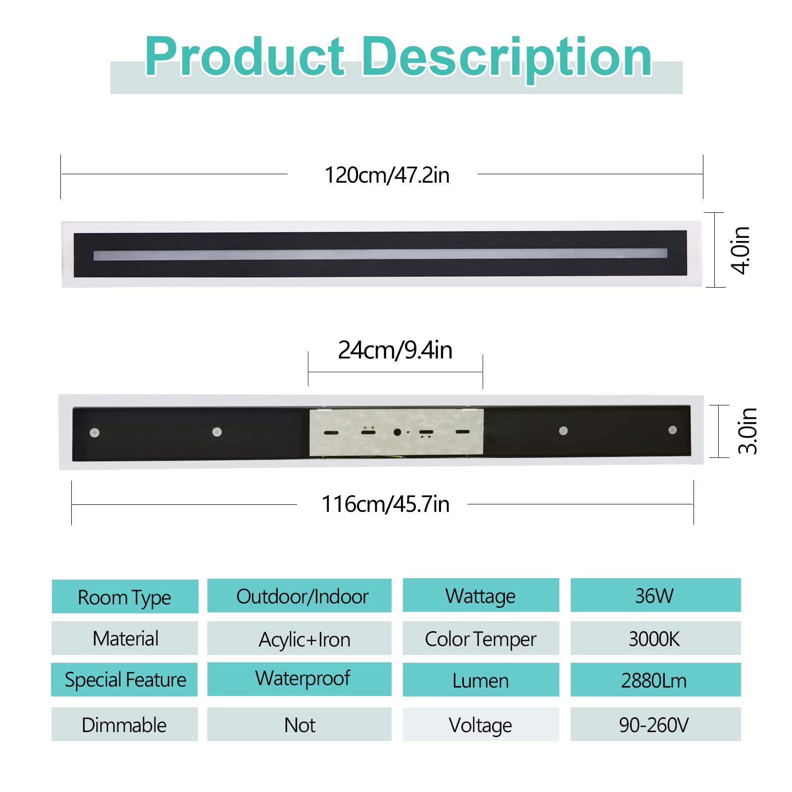 36W Modern Outdoor Wall Sconce - 47.2 Inch LED Exterior Light Fixture with IP65 Waterproof Rating - Energy Efficient Wall Lighting for Porch, Patio, Garage & Backyard (Perfect for Outdoor Entertaining & Home Security)