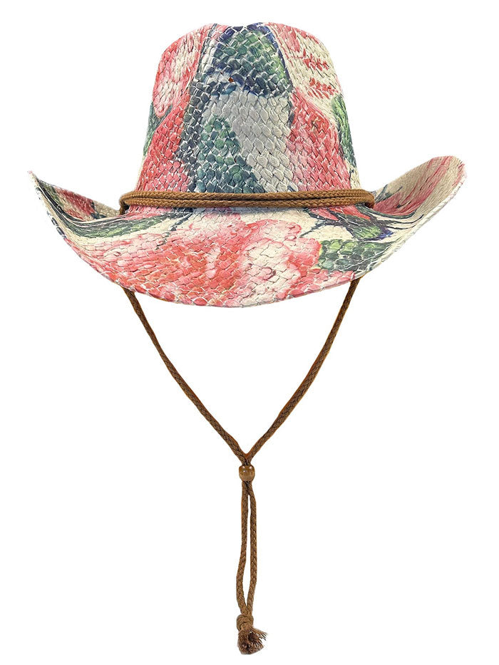 Rockmount 2131 Women's Floral Print Western Cowgirl Straw Hat - Pink & Green Sun Hat for Summer Outdoor, Beach, Country Music Festivals & Rodeo Events