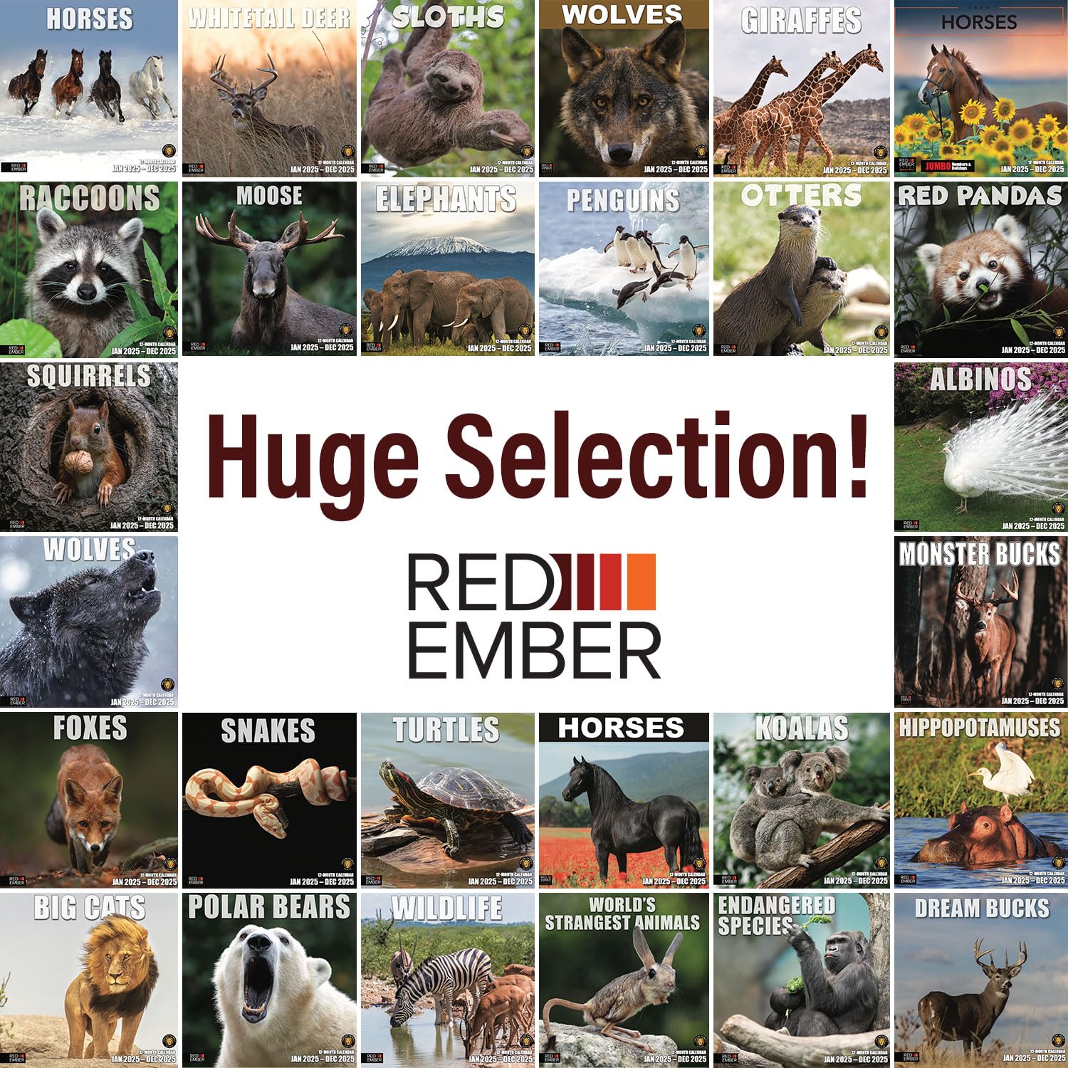 RED EMBER Squirrels 2025 Wall Calendar - 12 Month Large Format (12x24 Inches) with Thick Sturdy Paper - Perfect for Home, Office, Classroom Decor & Holiday Gifts