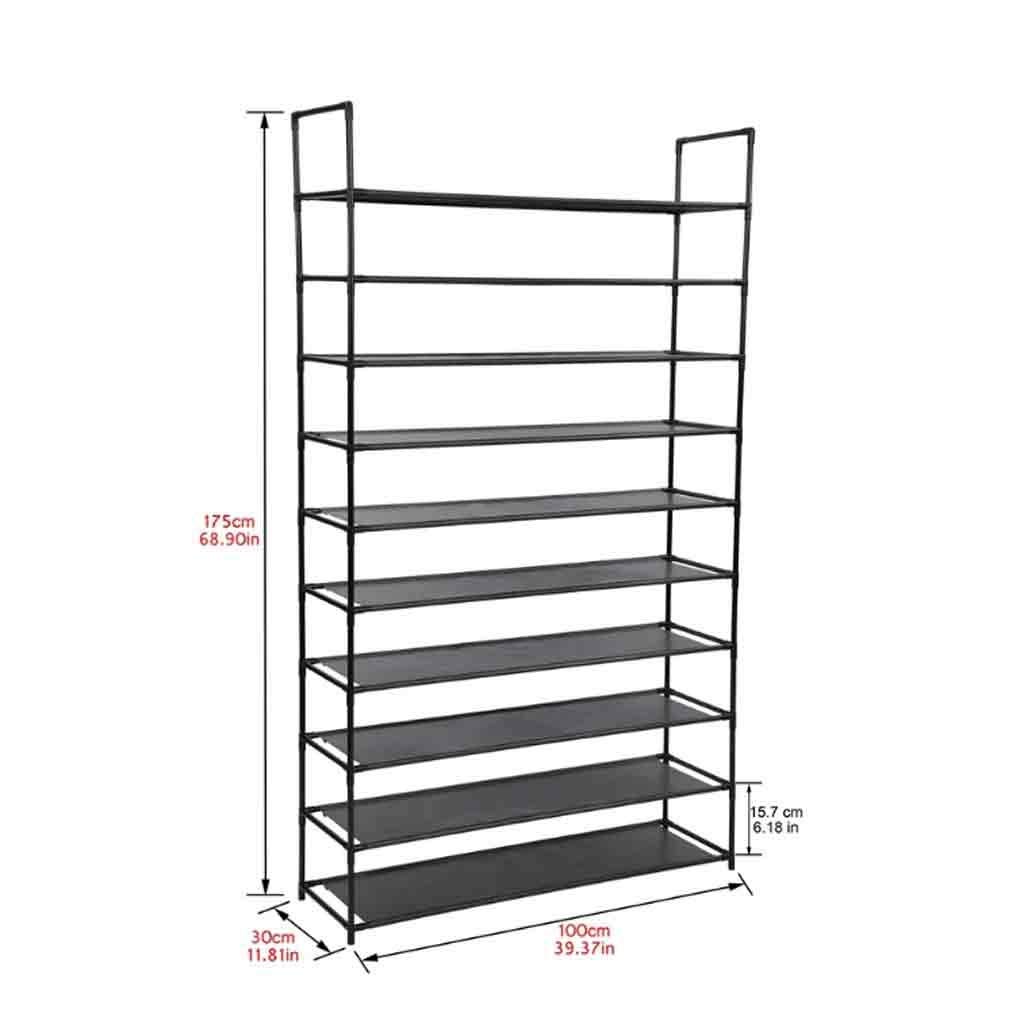 10-Tier Non-Woven Fabric Shoe Rack with Handle - Space Saving Shoe Storage Organizer for Home, Dorm, Closet & Entryway (Black/Gray) - Easy Assembly Shoe Cabinet for Sneakers, Boots & Sandals