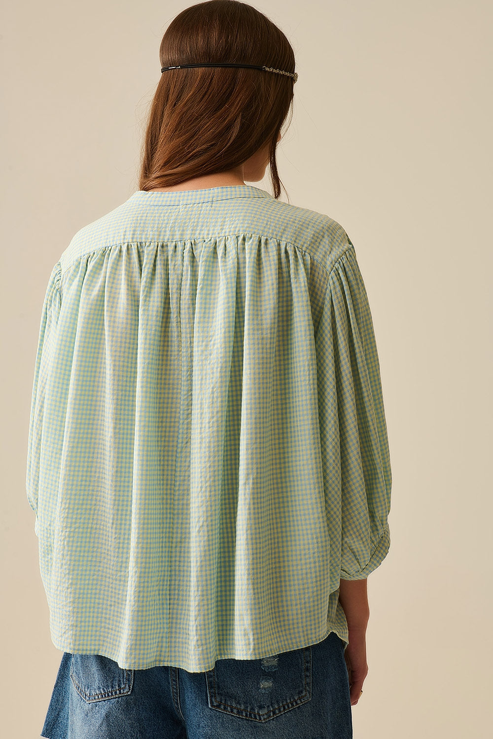 Blue Vichy Check Oversized Shirt for Women - Casual Loose Fit Blouse for Spring & Summer Outfits