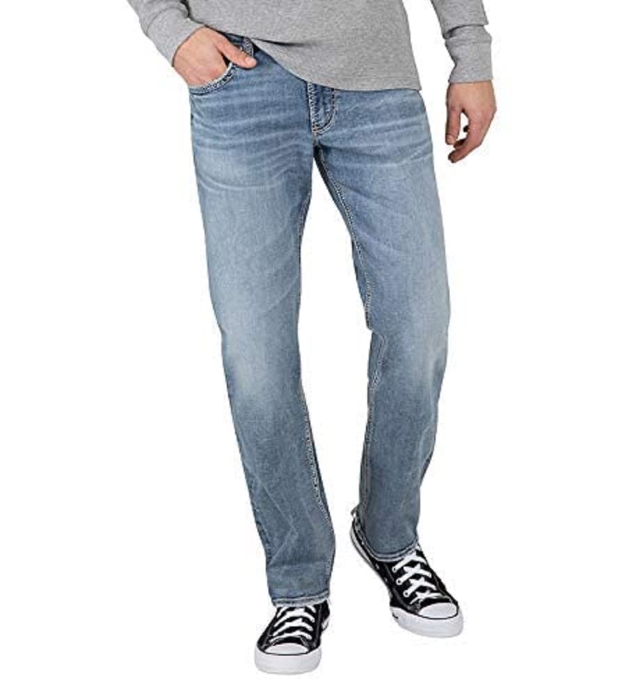 Silver Jeans Co. Men's Eddie Athletic Fit Tapered Leg Jeans | Comfortable Stretch Denim Pants for Casual Wear & Outdoor Activities | Perfect for Work, Travel & Everyday Use