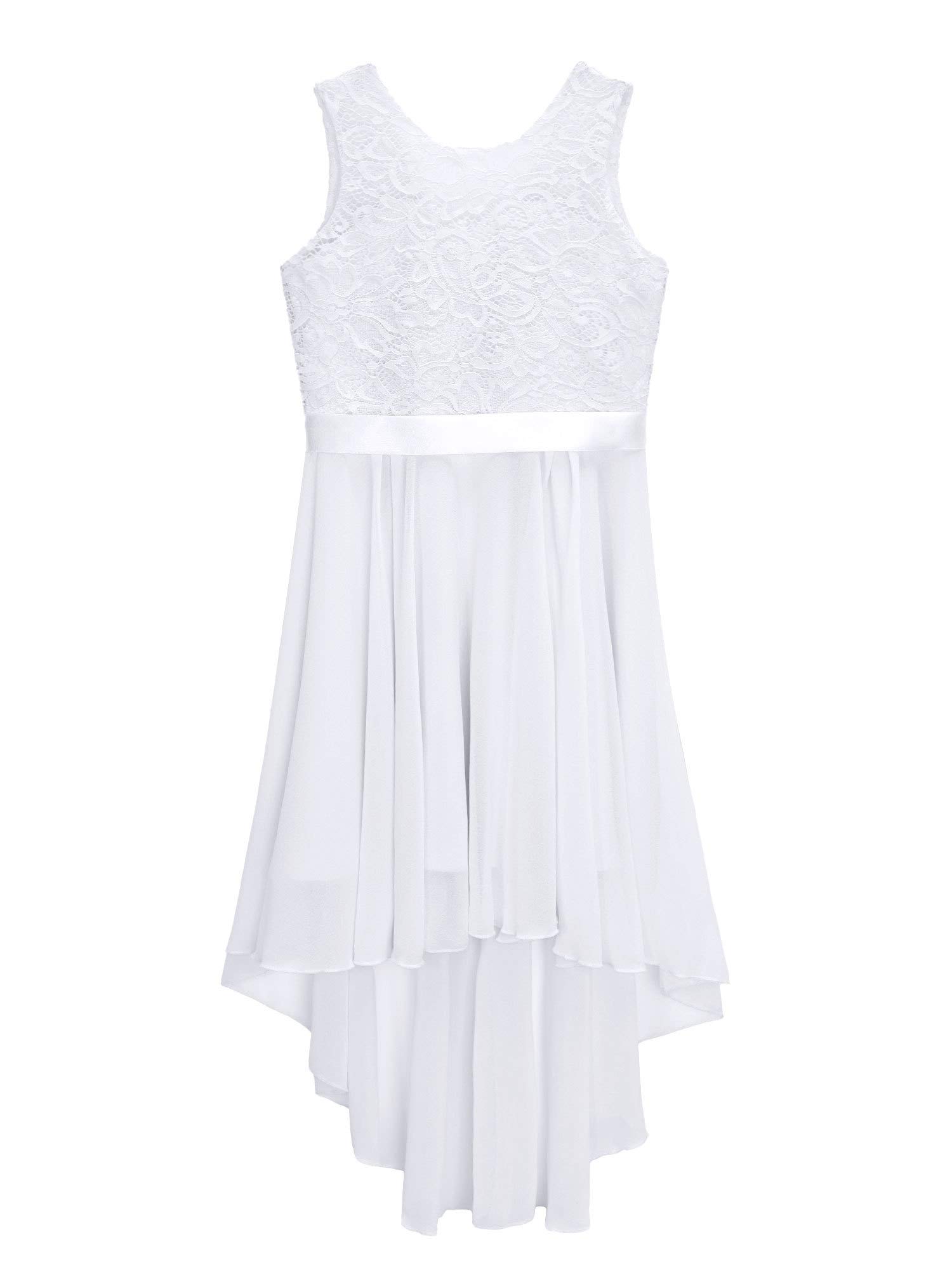 Junior Teen Girl's Sleeveless Floral Lace Chiffon Bridesmaid Dress - High Low Hem Formal Wedding Party Gown for Flower Girls, Prom, Quinceañera & Special Occasions