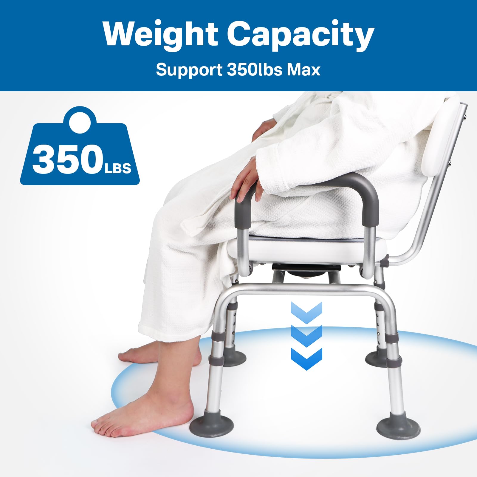 Eosprim 360° Swivel Shower Chair for Bathtub - Adjustable Height Bath Seat with Padded Backrest & Armrests - Non-Slip Rotating Shower Stool for Elderly & Disabled - Ideal for Bathroom Safety and Mobility Assistance