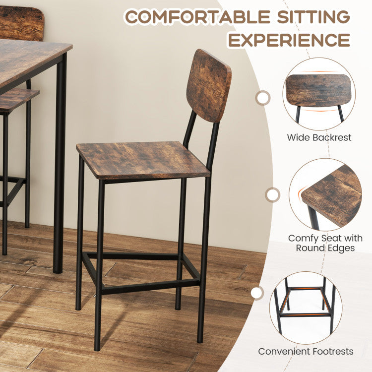 Costway 5-Piece Industrial Counter Height Dining Table Set with 4 Bar Stools - Modern Kitchen & Breakfast Nook Furniture for Small Spaces, Bars & Apartments