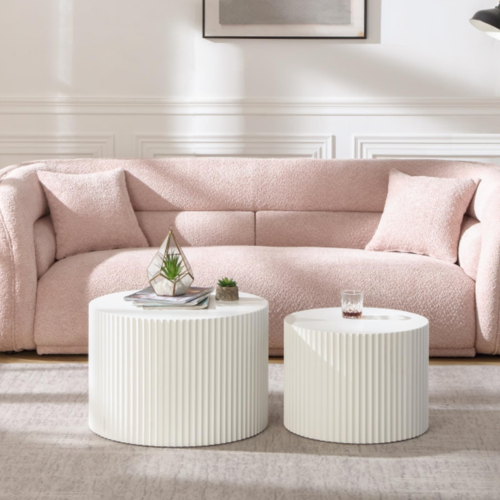 Modern White Round Wooden Coffee Table Set of 2 - Nesting Side & End Tables for Living Room, Bedroom, Office - Space-Saving Accent Furniture for Small Spaces