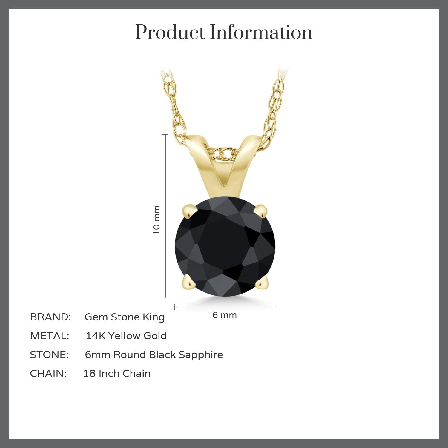 Gem Stone King Solid 14K Gold 6MM Round Birthstone Pendant Necklace for Women - 4-Prong Setting with 18 Inch Gold Chain | Elegant Jewelry Gift for Birthday, Anniversary & Special Occasions