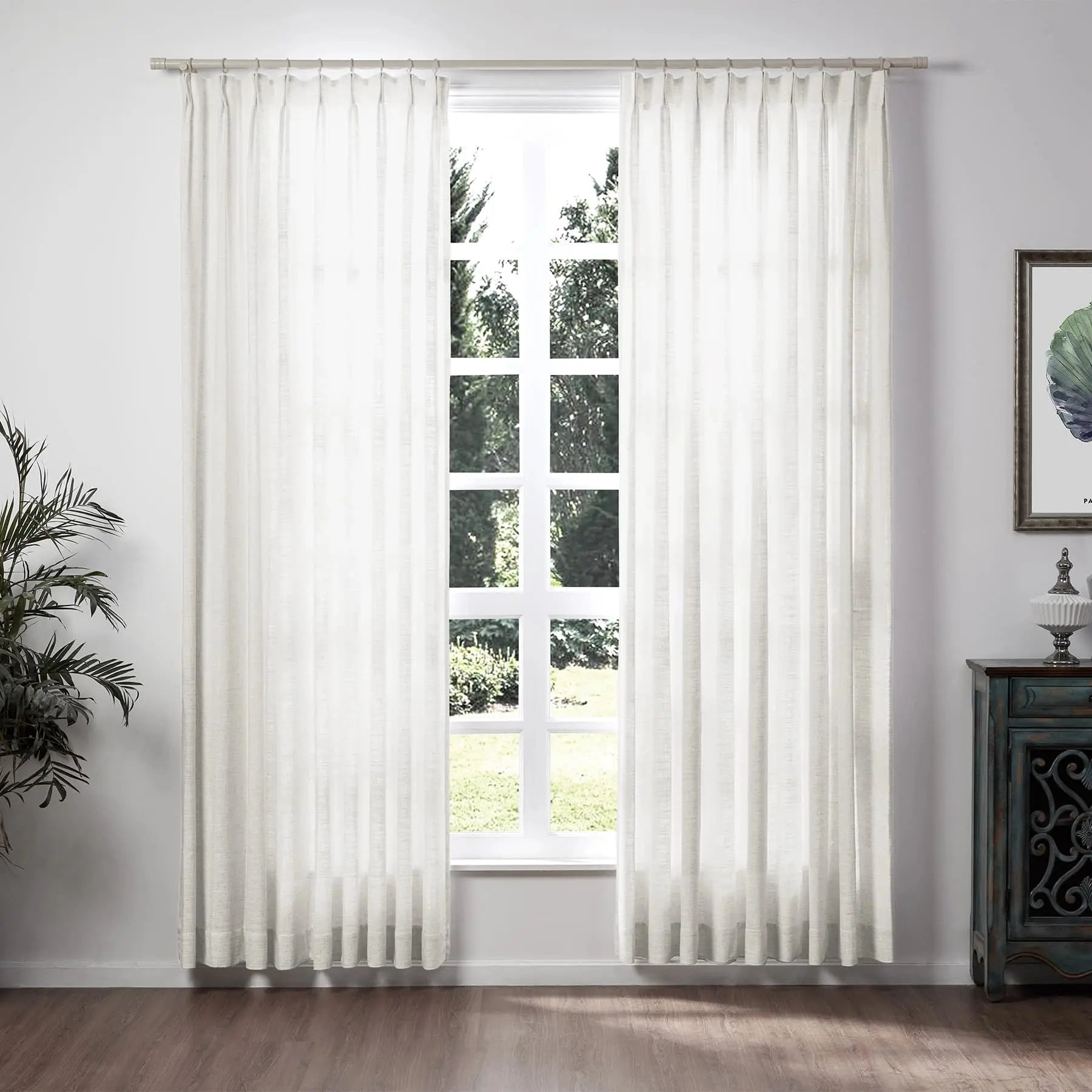 Liz Linen Pinch Pleat Ready-Made Curtains - Unlined Window Drapes for Living Room & Bedroom Decor