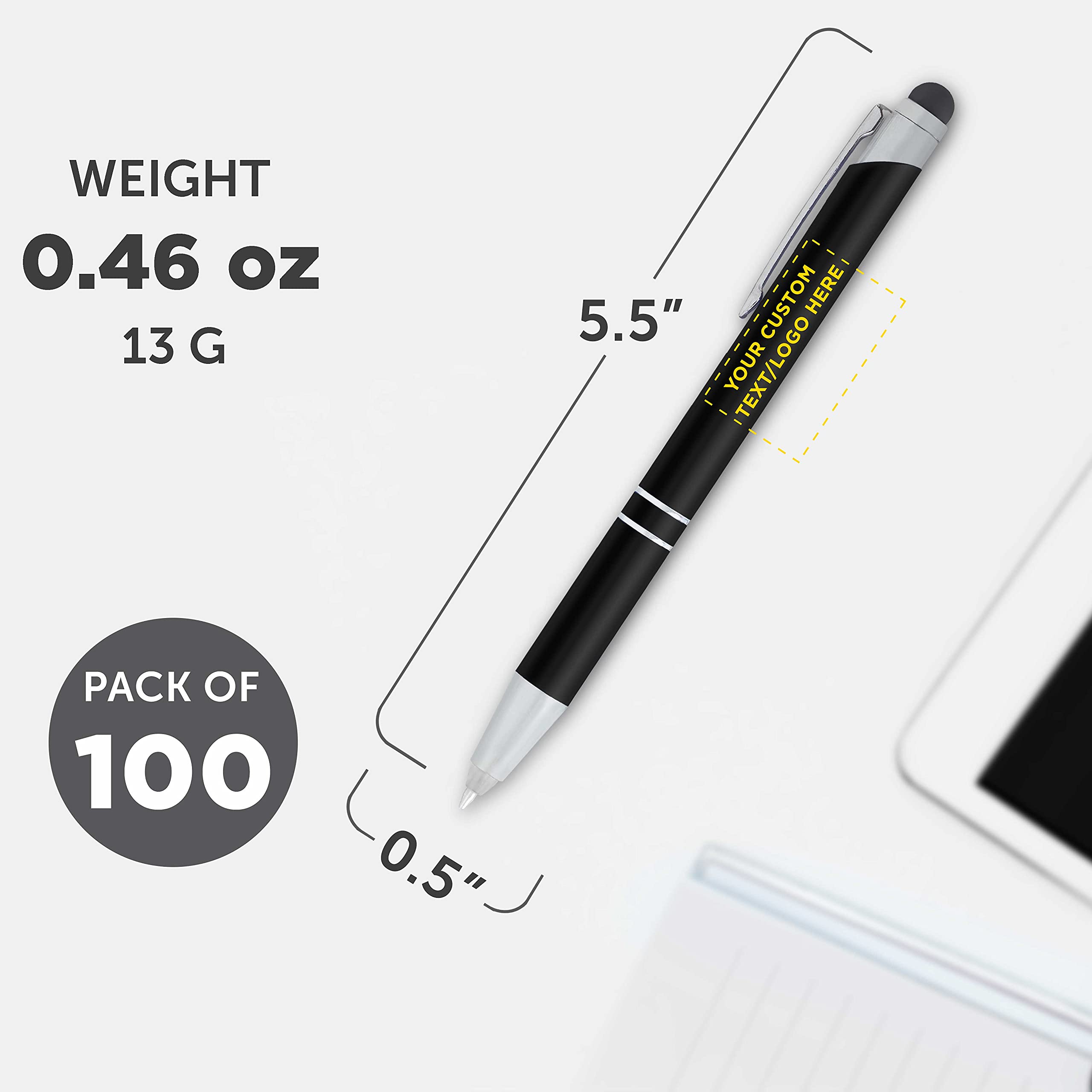 100 Pack Night Rite Stylus Metal Pens with Custom Text & Logo - LED Light, Twist Action Black Ink Pens - Perfect for Business Gifts, Trade Shows & Office Use