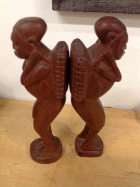 11 Pairs of Handcrafted Wooden African Women Bookends - Unique Home & Office Decor for Bookshelves & Desks