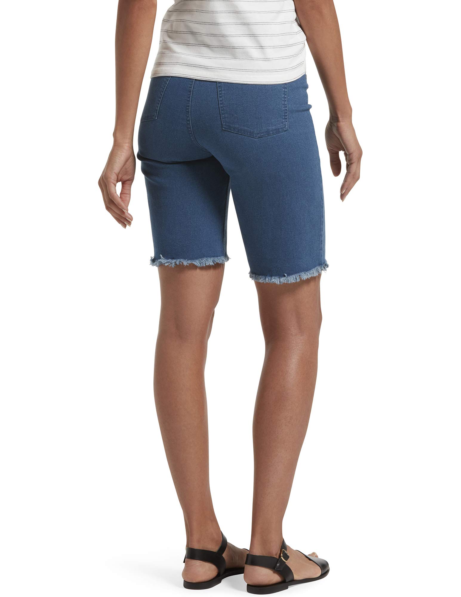 HUE Women's Ultra Soft Denim High Rise Bermuda Shorts - Comfortable Stretch Denim Shorts for Women - Perfect for Summer, Casual Wear & Beach Outfits