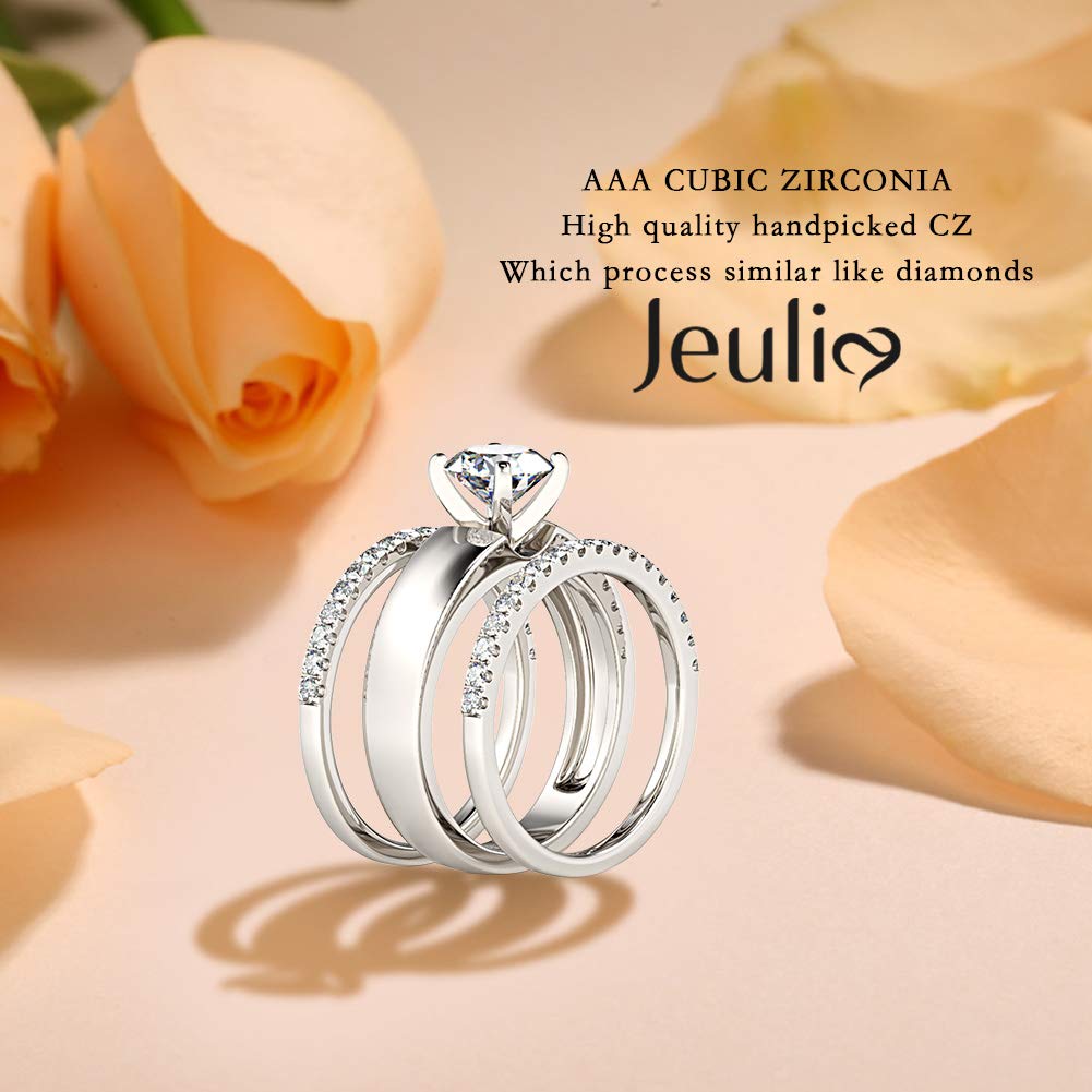 Jeulia 3-Piece Sterling Silver Wedding Ring Set with 2.5 Carat Round Cut CZ Cubic Zirconia - Channel Set Bridal Engagement Rings for Women - Perfect for Proposals, Anniversaries & Special Occasions