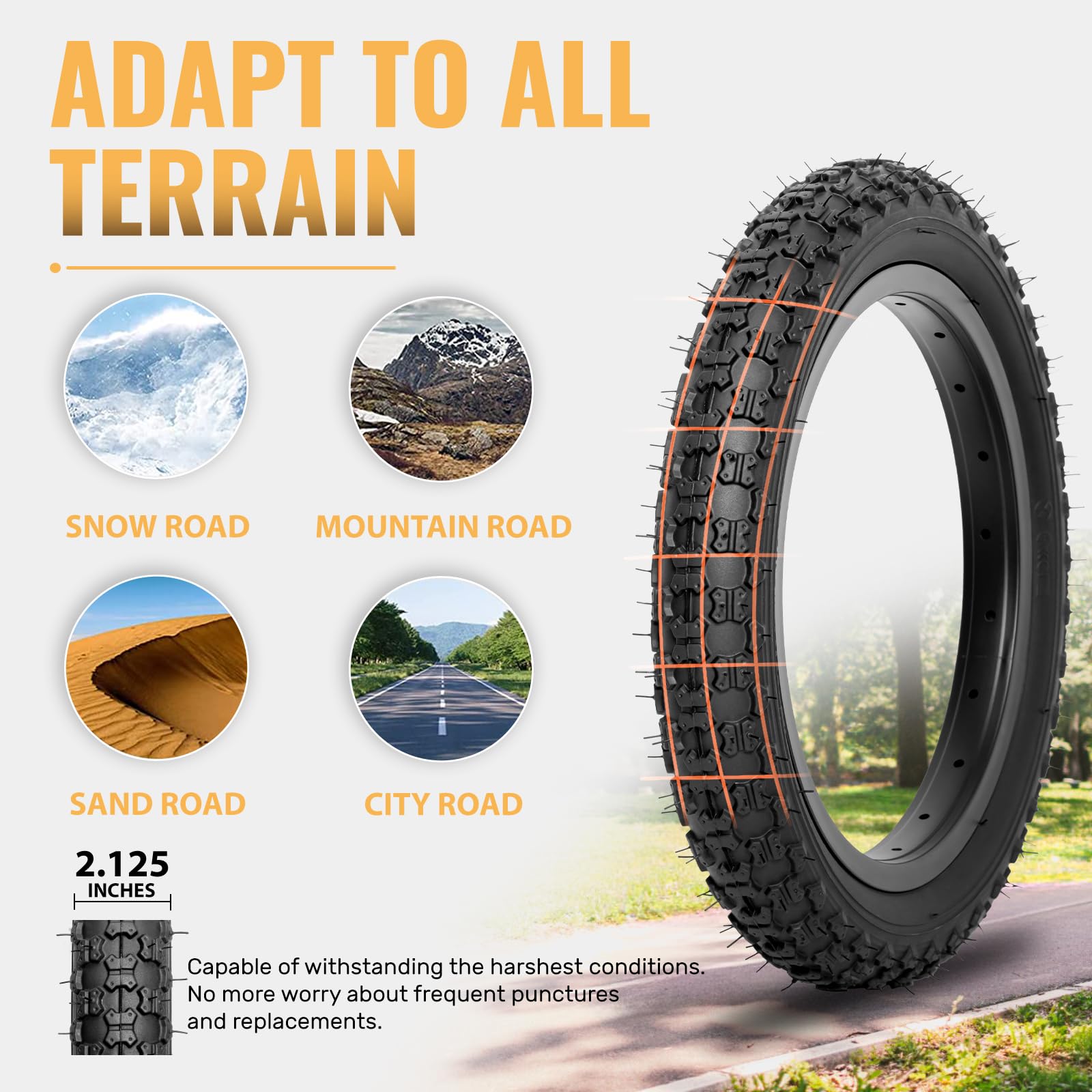 Hycline Kids Bike Replacement Tire - 12.5/14/16/20x2.125 Inch Premium Butyl Rubber Puncture-Resistant Folding Bicycle Tires - Compatible with BMX, MTB Mountain Bike and Children's Racing Bike - Perfect for Outdoor Adventures, Commuting, and Family Cycling Fun