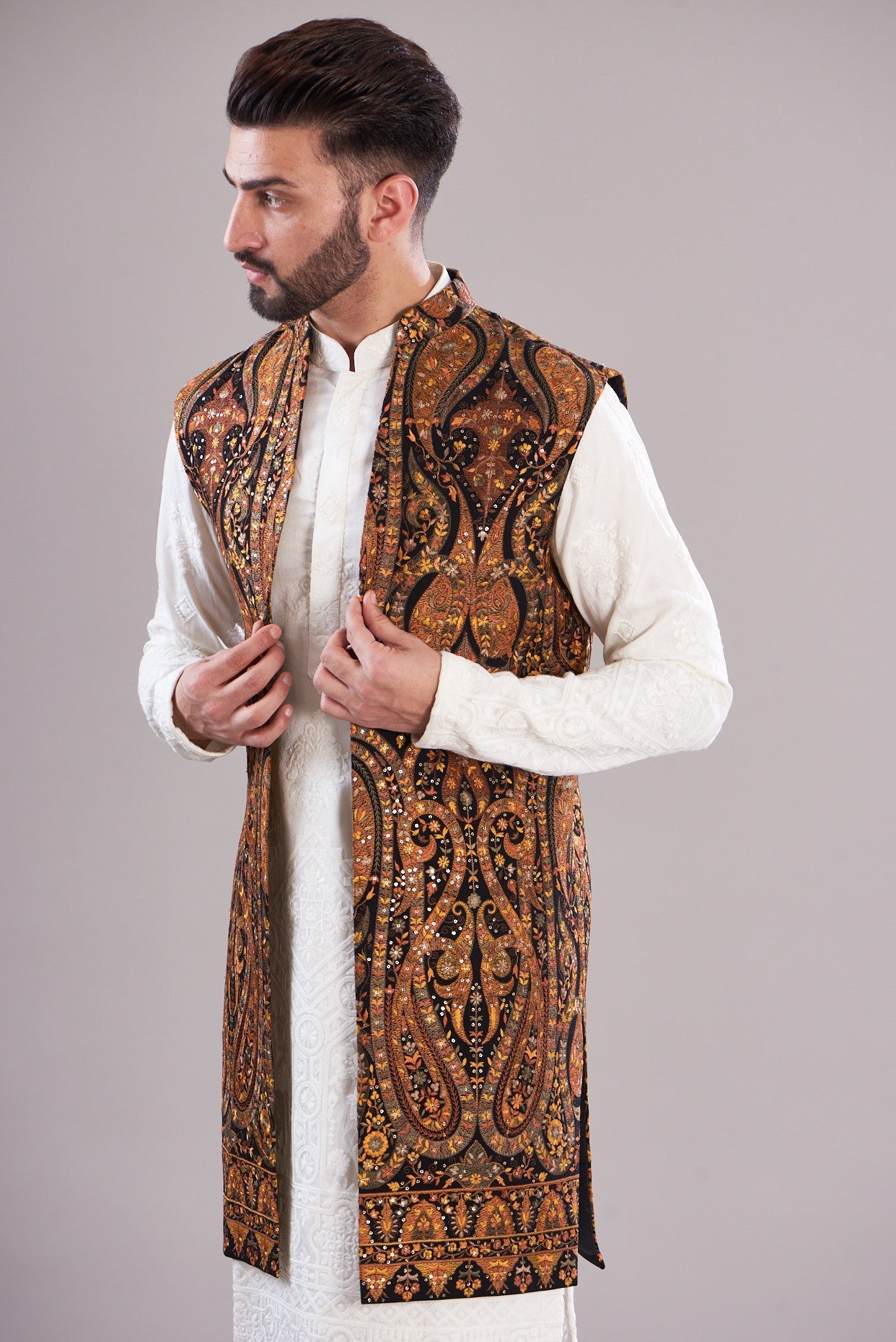 Elegant Kalamkari Long Open Shrug - Handmade Indian Cotton Cover-Up for Women - Perfect for Boho Outfits, Beachwear & Casual Dressing