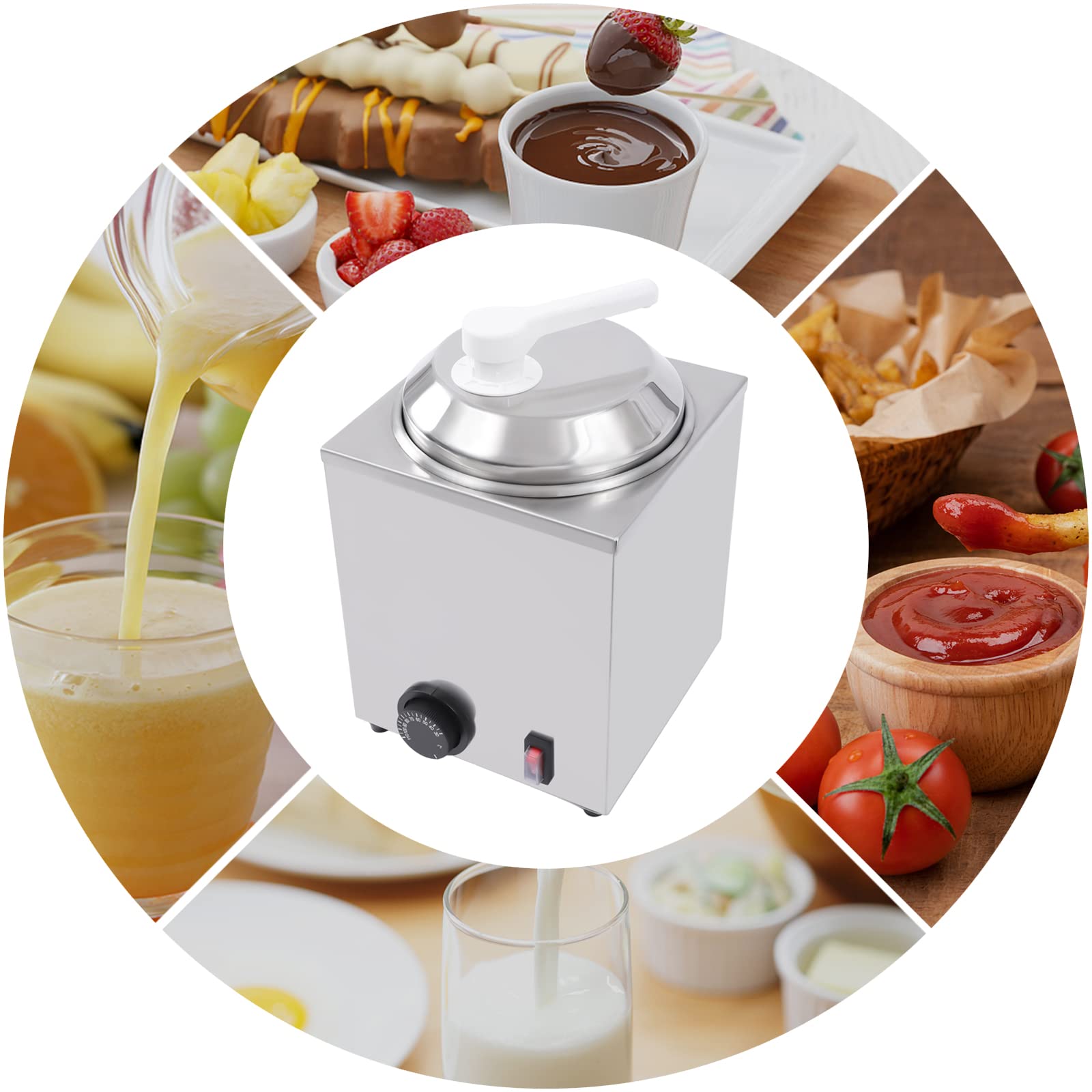 650W Commercial Hot Fudge Warmer with Pump - 2.4Qt Stainless Steel Single Head Cheese Warmer Dispenser with Adjustable Temperature Control - Perfect for Hot Fudge, Cheese, Caramel & Chocolate Sauce - Ideal for Restaurants, Cafes & Dessert Shops (Silver)