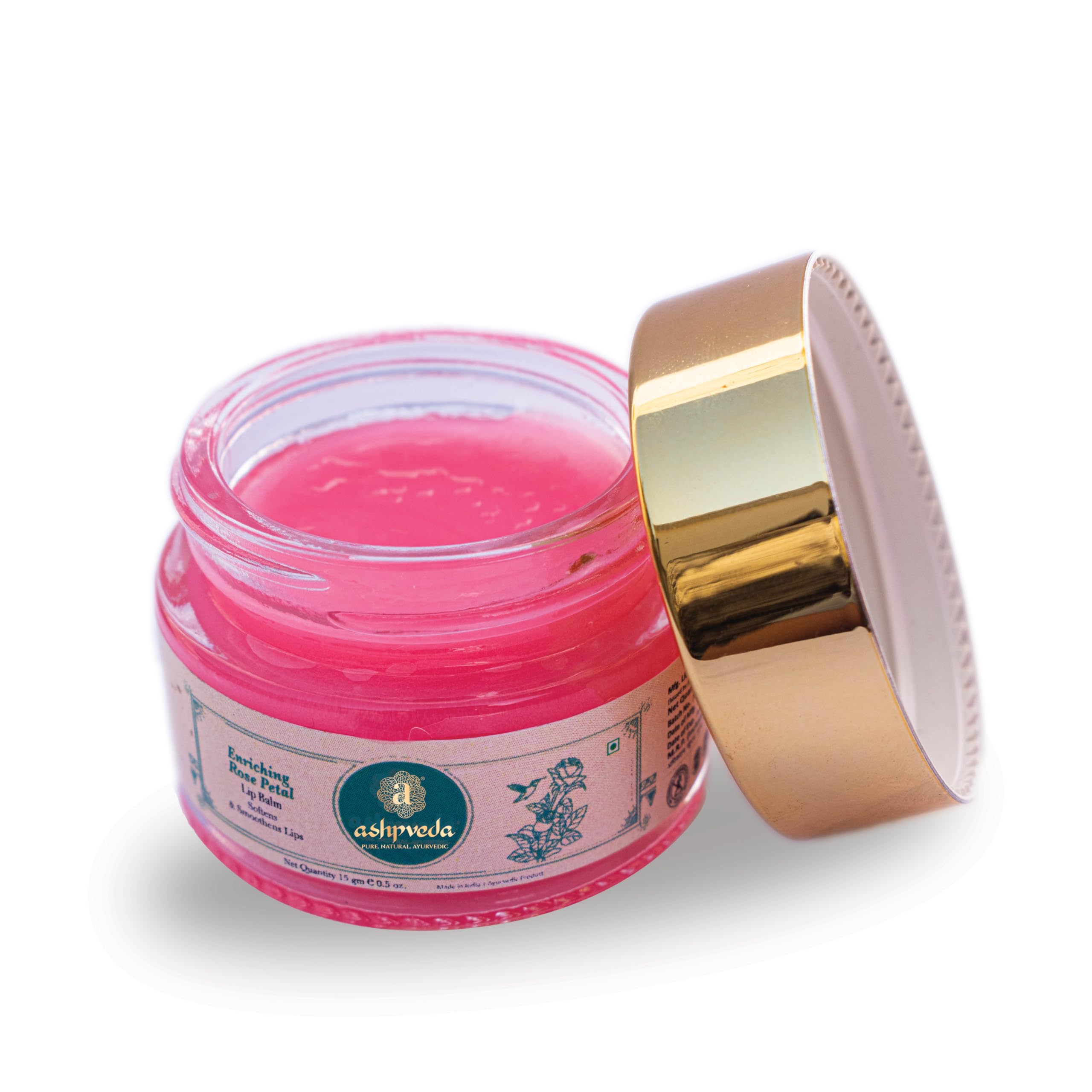 Ashpveda Ayurvedic Rose Petal Lip Balm for Dry & Chapped Lips - Natural Kokum Fruit, Rose Flowers & Almond Oil - SPF Lip Balm with UV Protection & Nourishment for Soft Pink Lips | Perfect for Daily Hydration, Sun Protection & Lip Care Routine