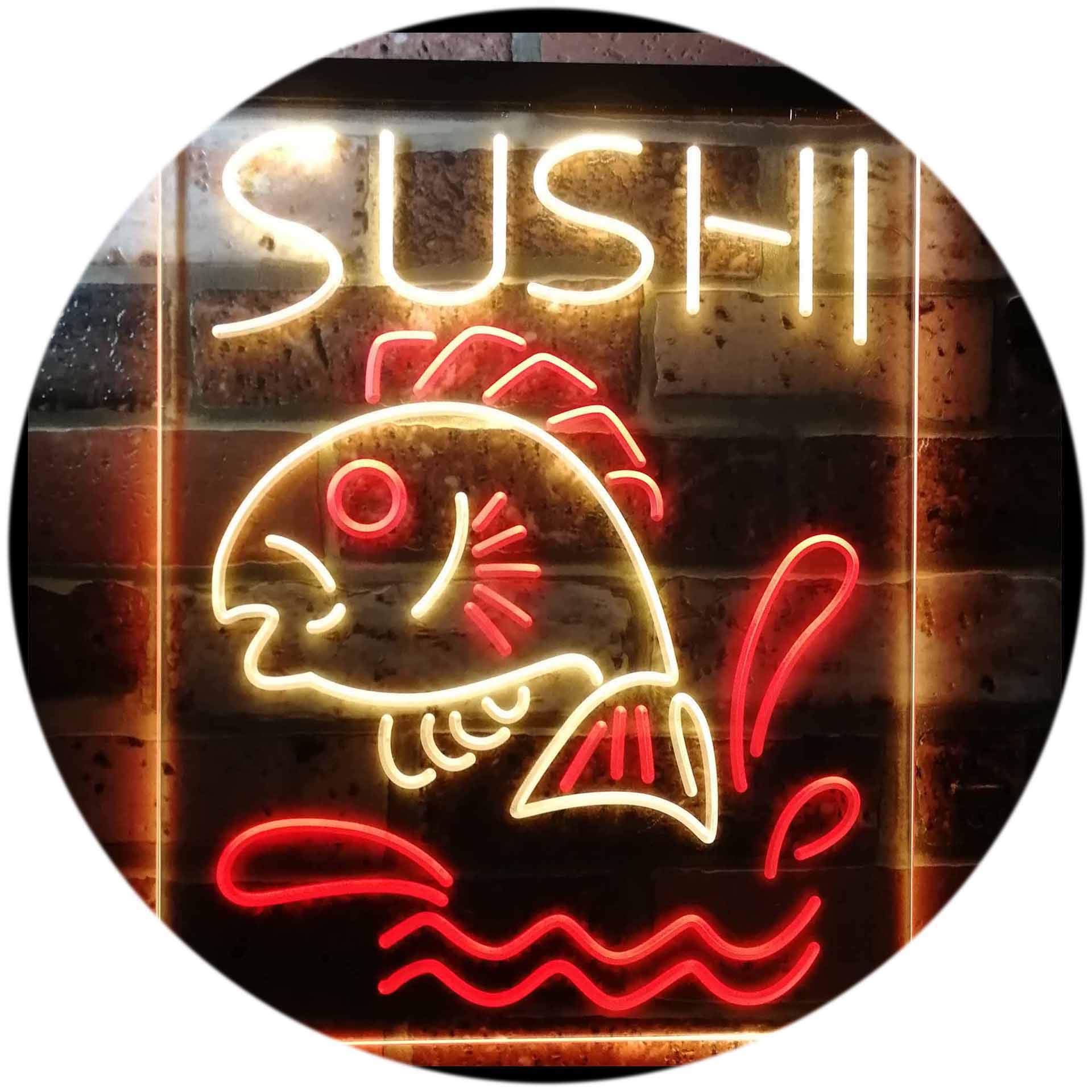 ADVPRO Japanese Sushi Restaurant LED Neon Sign - Dual Color Red & Yellow, 16x24 Inch - Perfect for Sushi Bars, Fish Shops & Home Decor