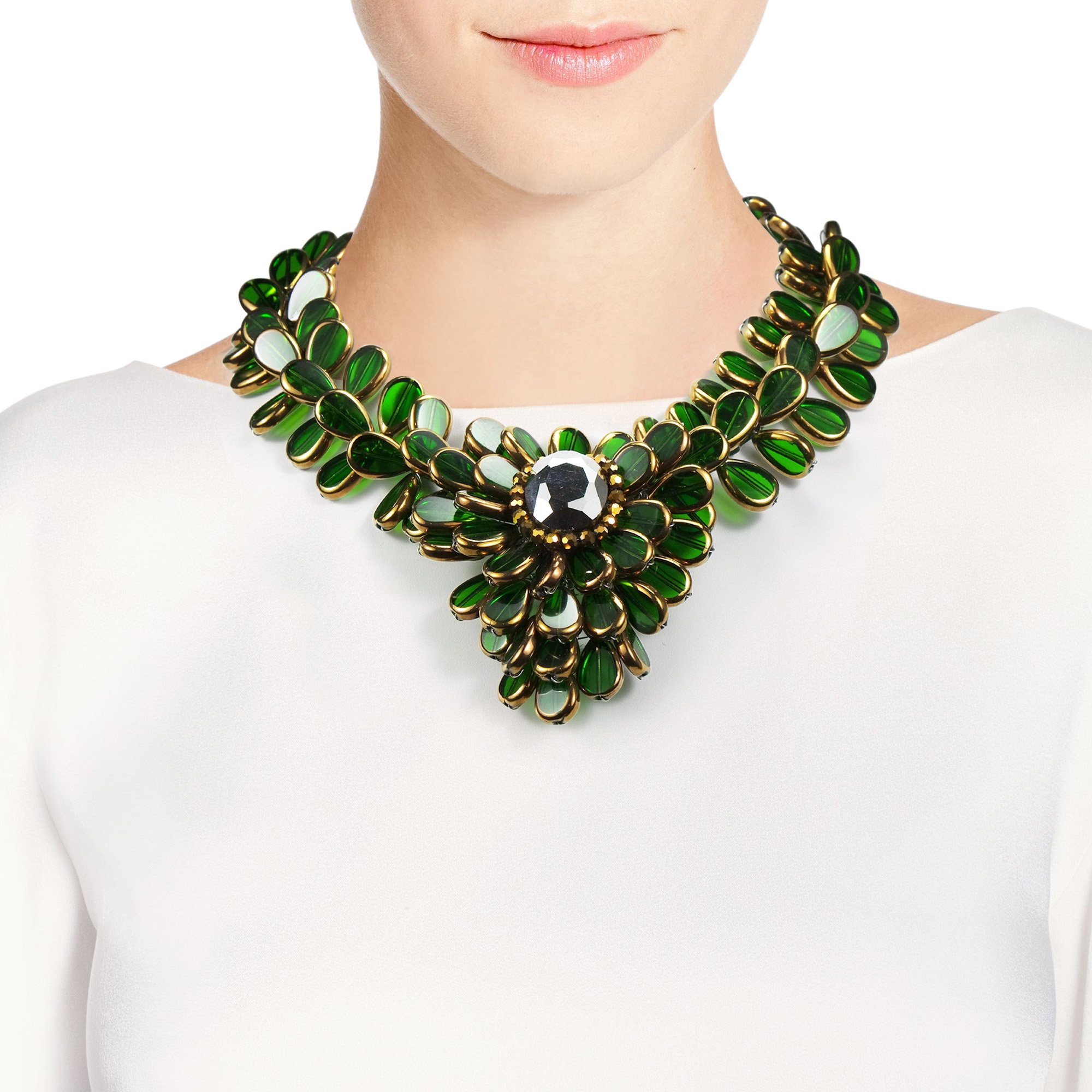 AeraVida 925 Sterling Silver Green Olive Branch Necklace Set - Elegant Glass Flower Pendant Jewelry for Women, Perfect for Weddings, Parties & Everyday Wear
