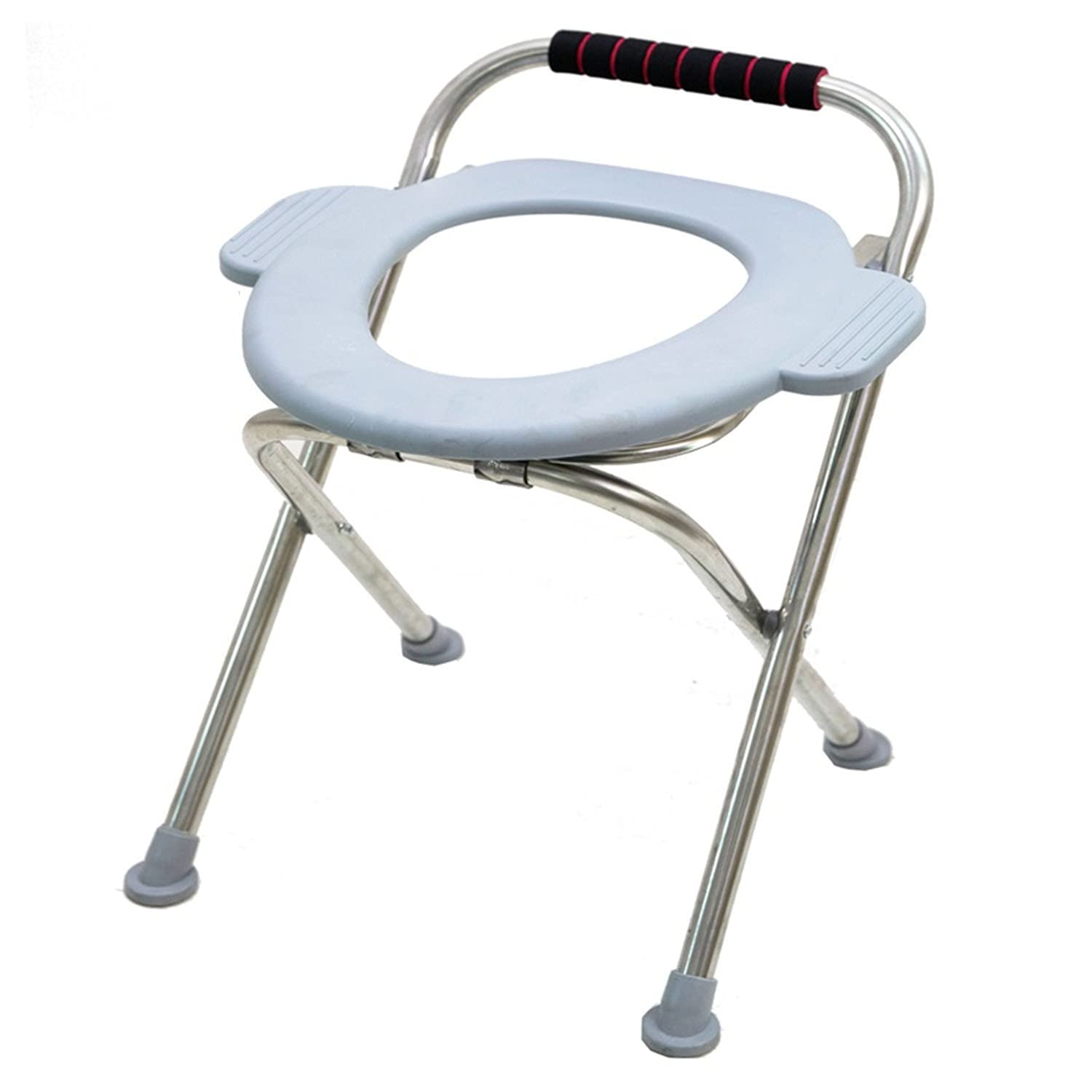 Portable Folding Commode Chair with Non-Slip Handrails & Padded Cushion - 2-in-1 Stainless Steel Shower Bath Seat with Garbage Bag - Ideal for Elderly Care, Medical Use & Home Bathroom Safety