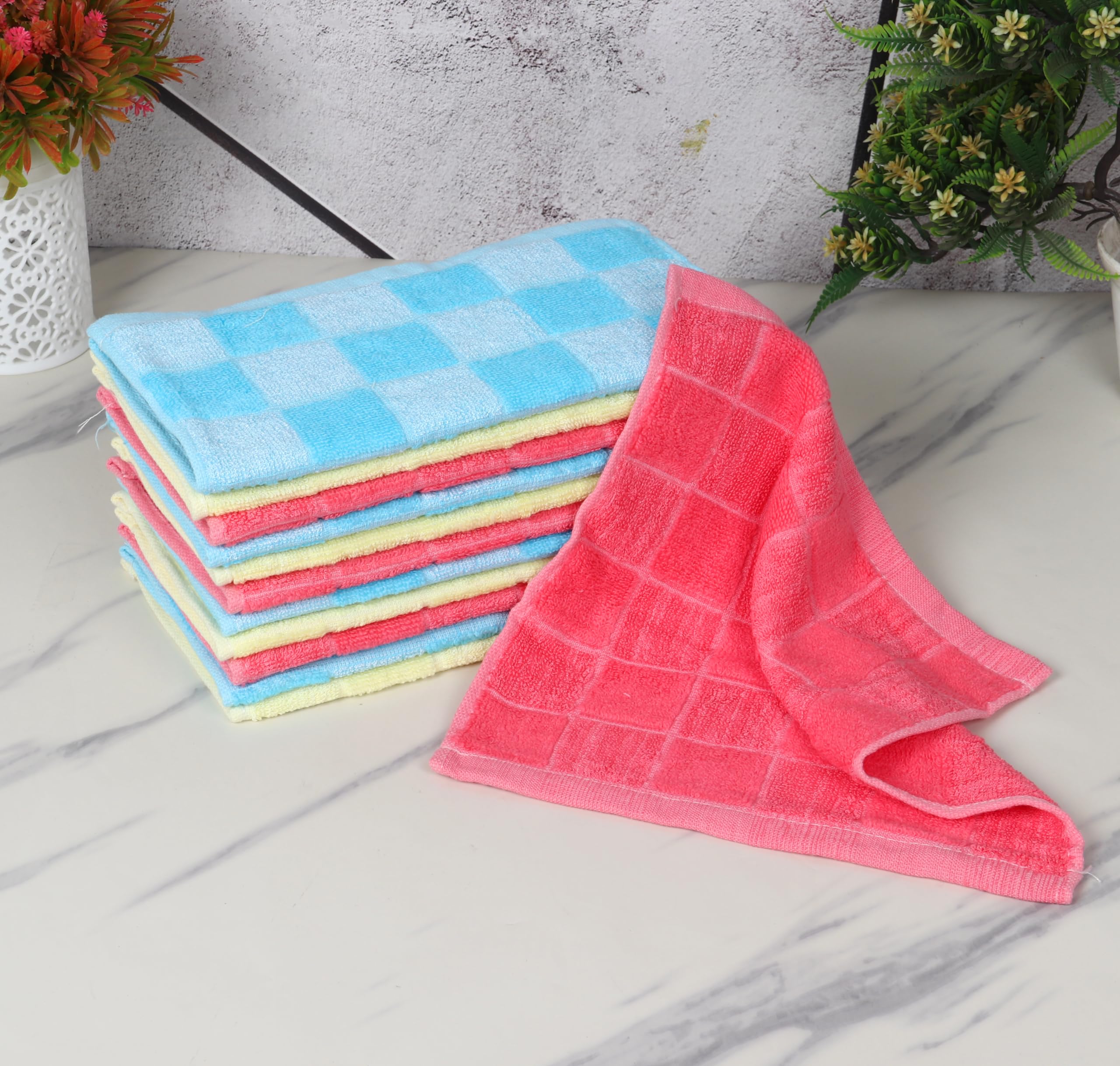 GRGRASP Luxury Spa Face Towel Pack of 6 - 10x10 Inch Terry Cotton Check Design for Skincare, Makeup Removal, and Gentle Exfoliation