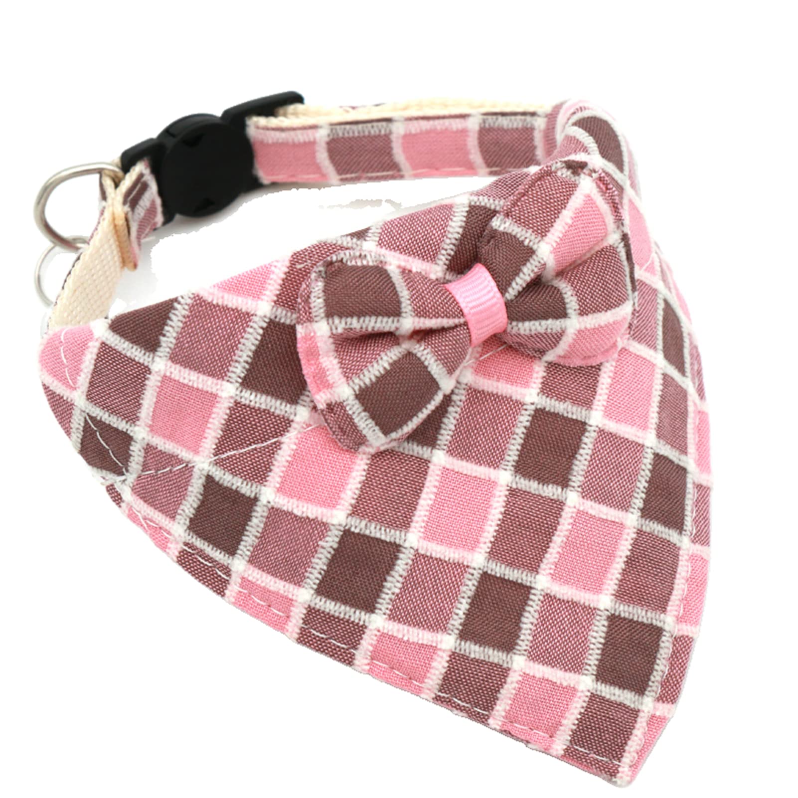Plaid Dog Collar with Adjustable Bow - Cute Checkered Pet Collar for Small Dogs & Cats (Pink) | Perfect for Pet Parties, Photo Shoots & Daily Walks