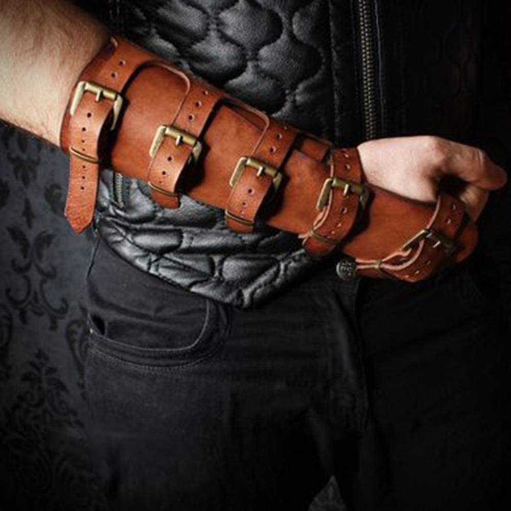Medieval Gauntlet Wristband - Punk Gothic Faux Leather Armor Bracer with Buckles - Perfect for LARP, Cosplay, Renaissance Fairs & Gothic Fashion