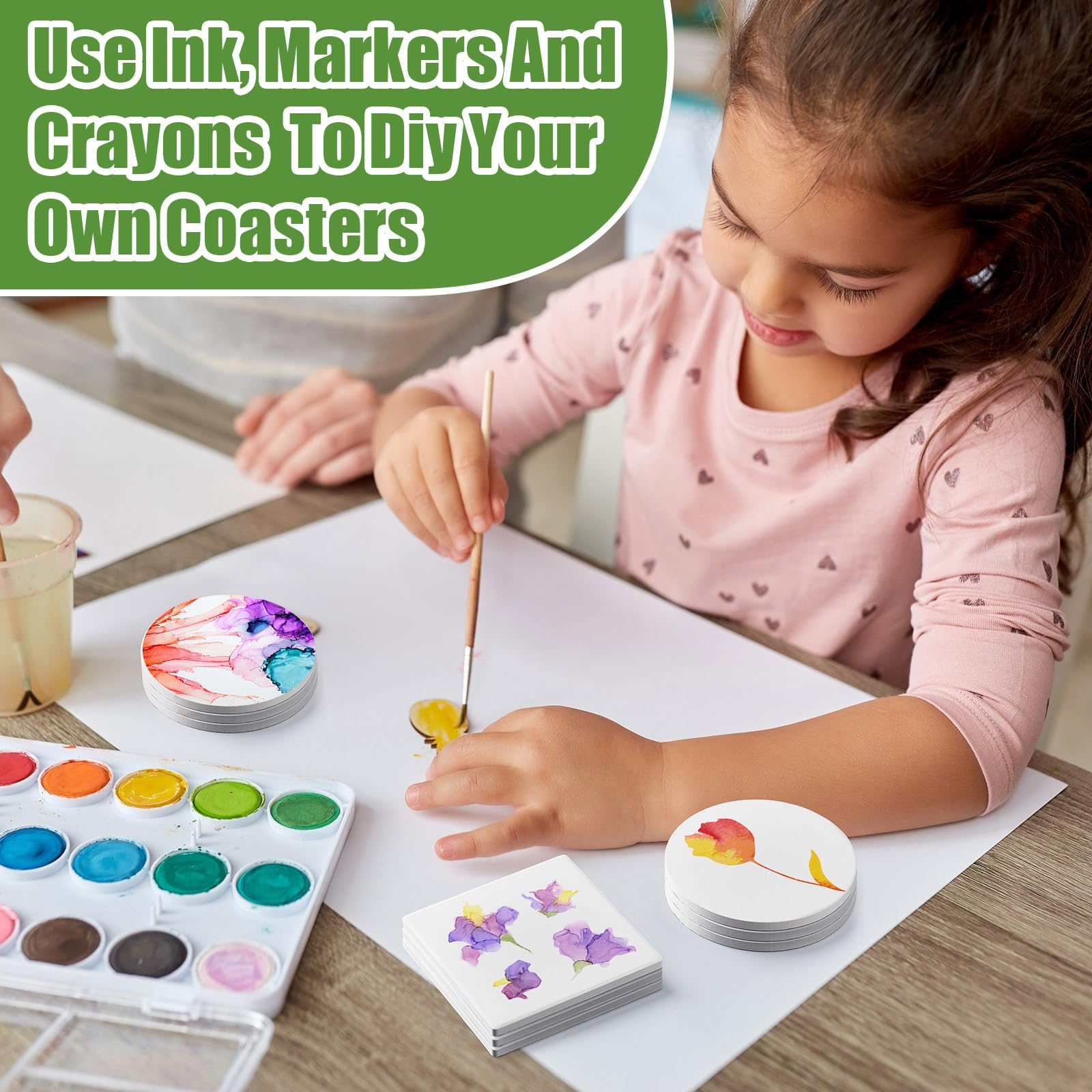 48 Pcs White Unglazed Ceramic Coasters with Cork Backing - Square & Round DIY Craft Tiles for Painting, Home Decor, Wedding Favors & Gift Making - Perfect for DIY Projects, Art Classes & Personalized Gifts
