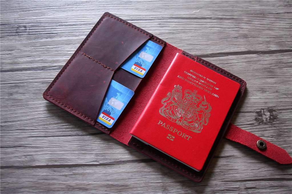Personalized Engraved Burgundy Leather Passport Holder - RFID Blocking Travel Wallet for Men & Women - Perfect for International Trips & Business Travel