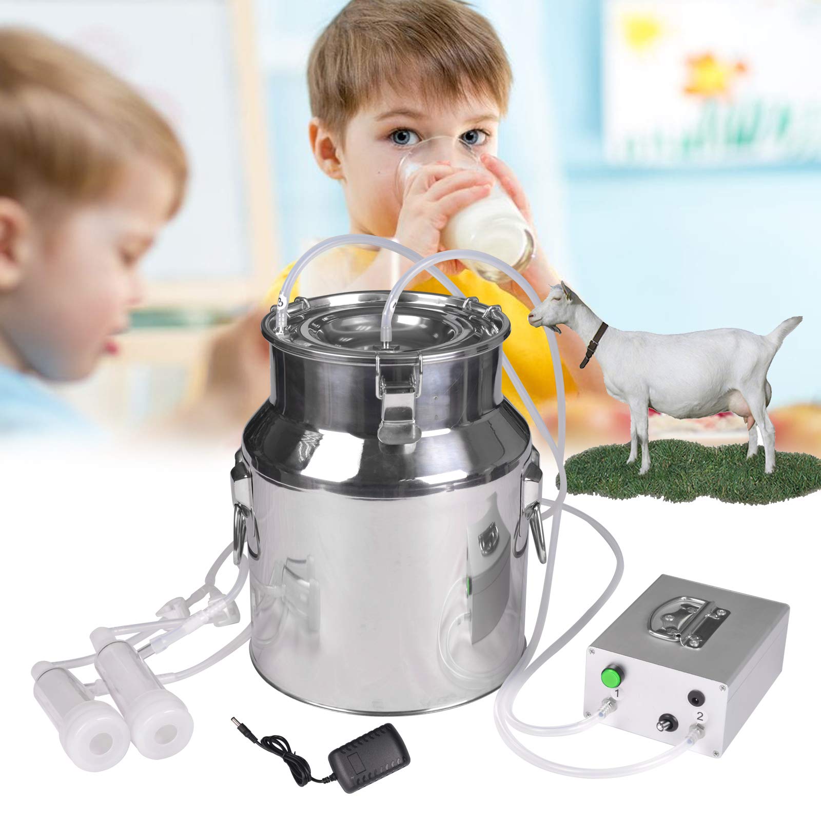 Automatic Goat Milking Machine with Auto-Stop - 14L Stainless Steel Food Grade Bucket - Perfect for Small Farms, Homesteads & Livestock Care - Easy Milking Solution for Goat Owners