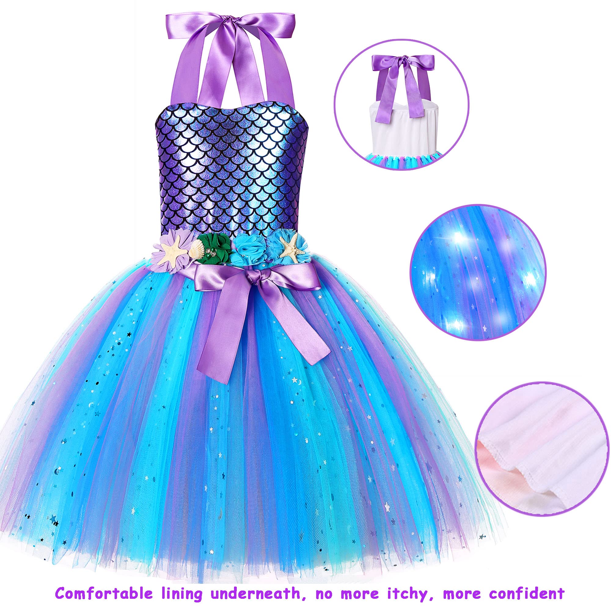 **LED Light Up Mermaid Costume for Girls - Glowing Mermaid Dress for Birthday, Halloween & Dress Up - Perfect for Parties, Themed Events & Underwater Adventures**