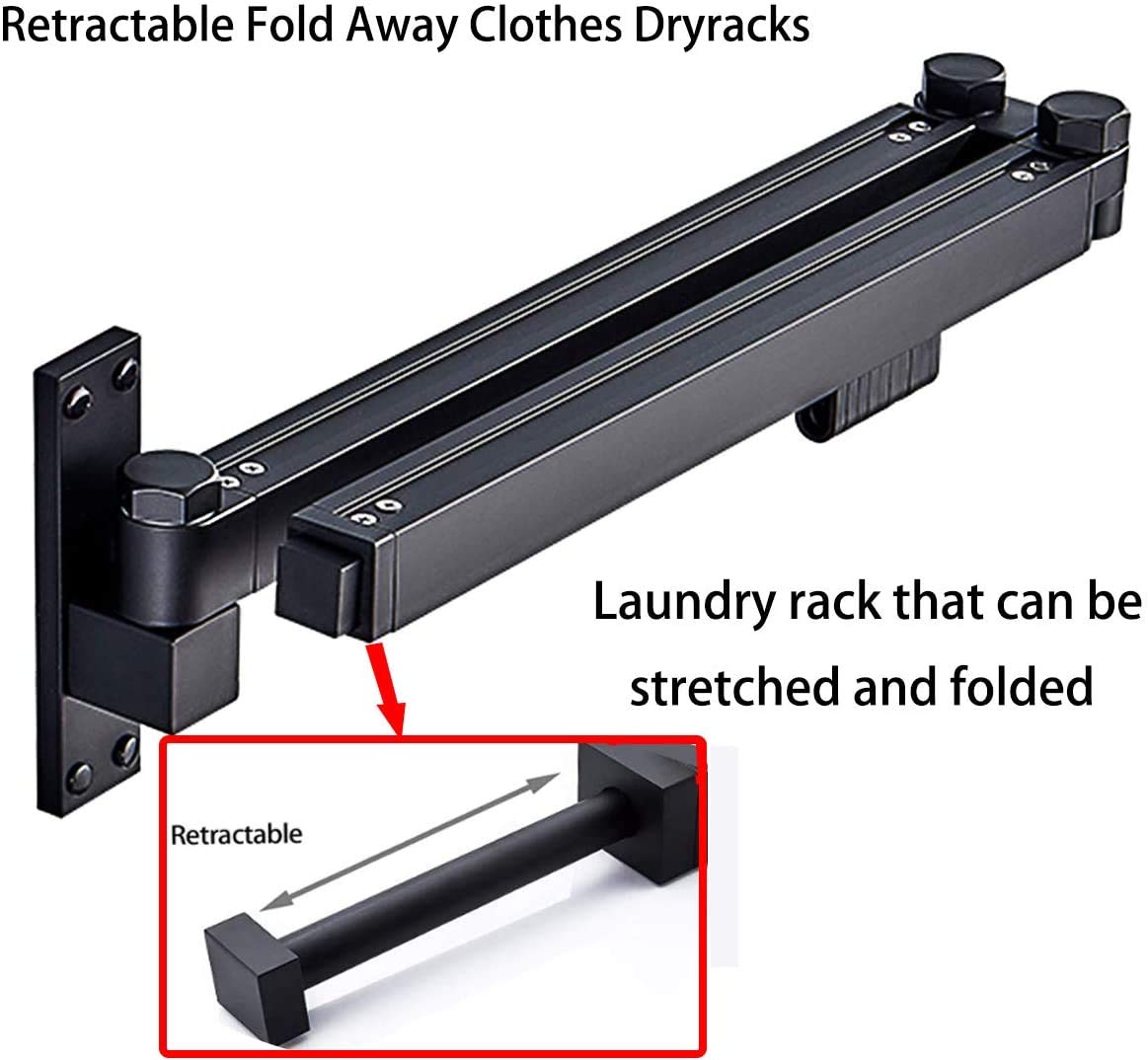 Wall Mounted Space-Saving Retractable Clothes Drying Rack - Foldable Laundry Organizer for Balcony, Mudroom, Bedroom & Pool Area - Easy Install Black Clothesline (Perfect for Small Spaces & Quick-Dry Laundry)