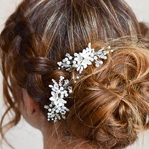 Silver Pearl Bridal Hair Pins - Wedding Hair Accessories for Women & Girls - Pack of 2
