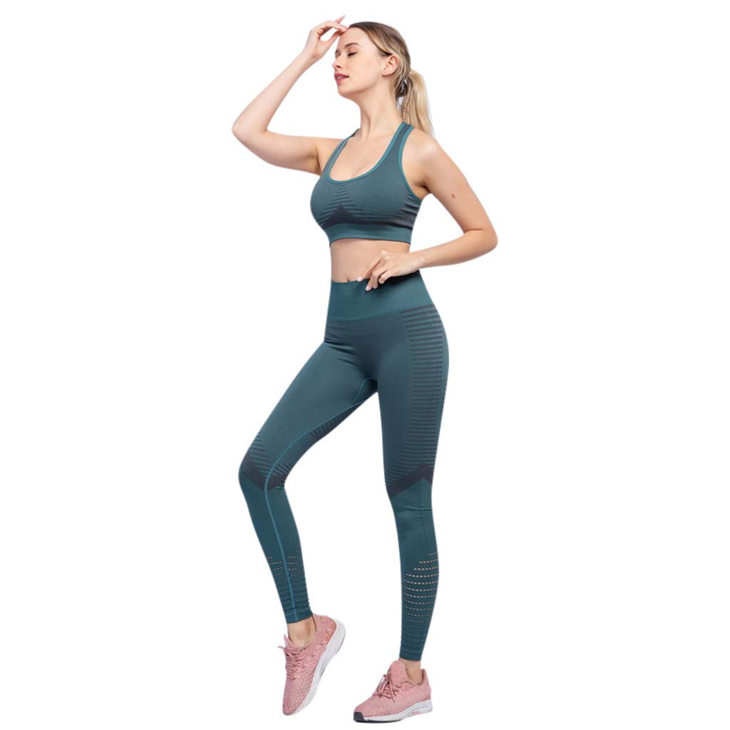 2021 Women's Fitness Sports Leggings & Yoga Top Set - Breathable Workout Outfit for Gym, Running & Yoga (Green, M) - Perfect for Active Lifestyles & Athleisure Wear