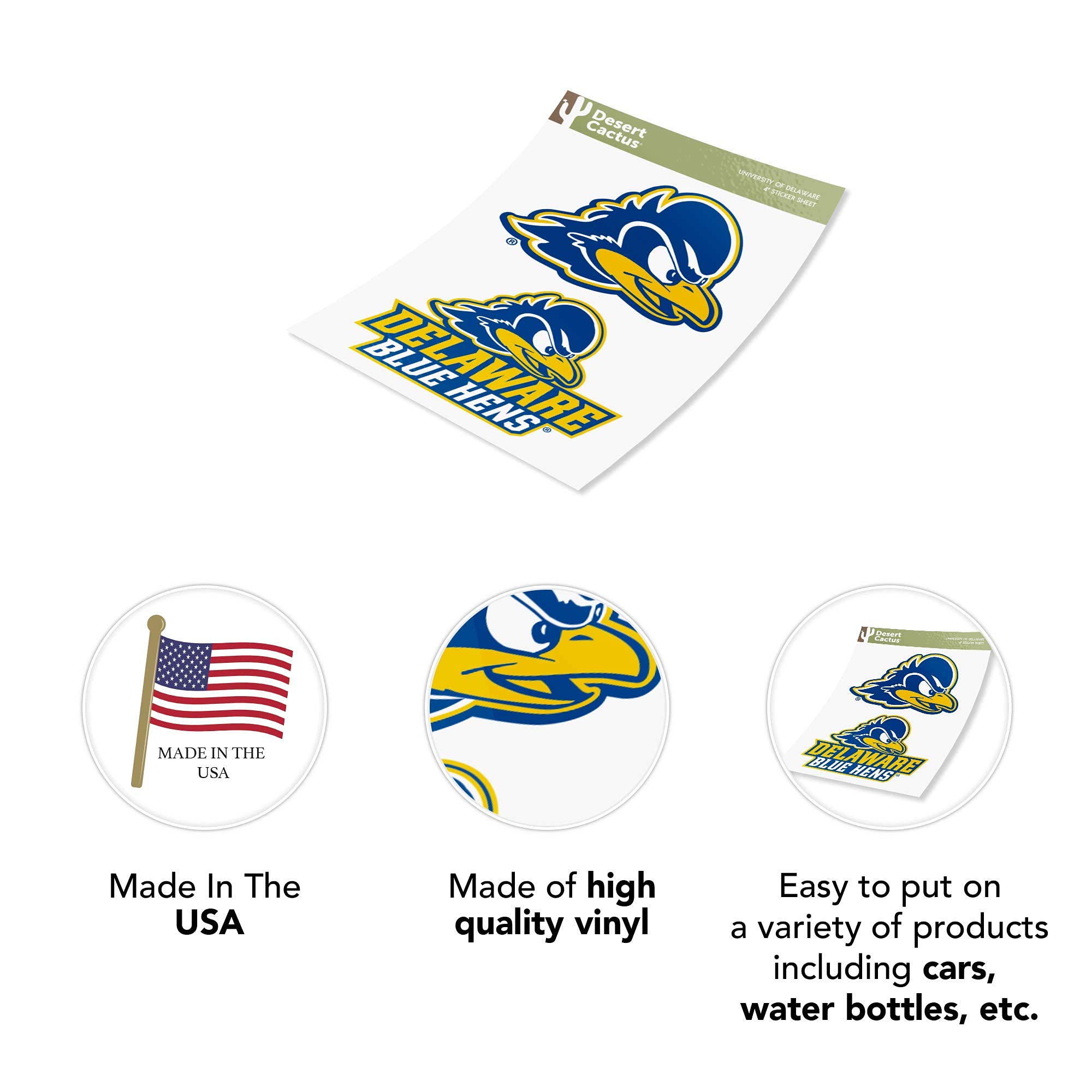 University of Delaware Fightin' Blue Hens Vinyl Decal Sticker Set - 4 Inch Waterproof Laptop, Water Bottle, Car & Scrapbook Decor - Perfect for College Students, Alumni & Fans (UD Blue Hens Collection)