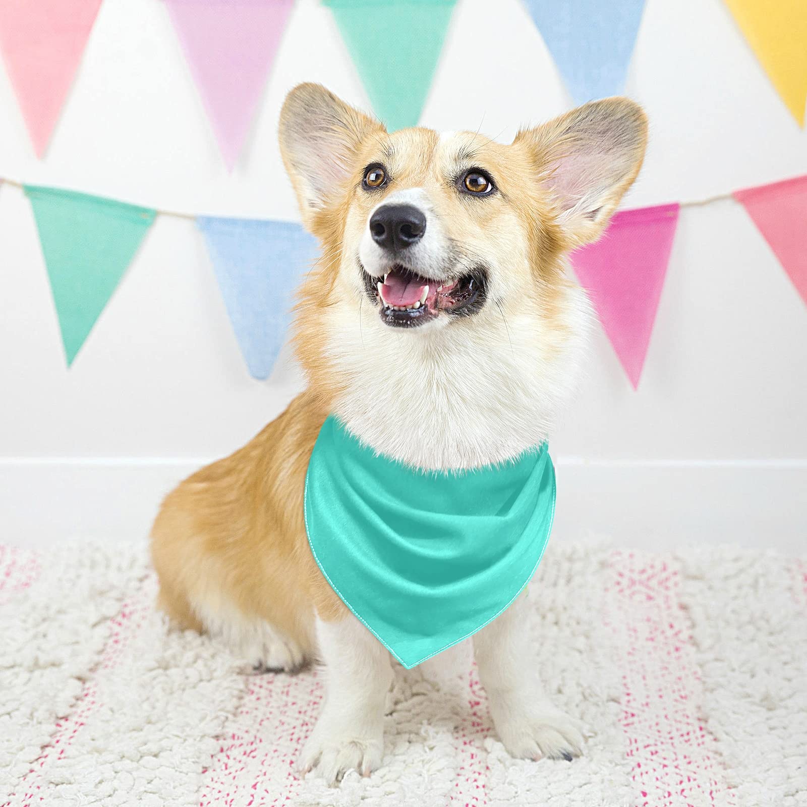 2 Pack Teal Milk Silk Dog Bandanas with Snap Button - Adjustable Pet Scarf & Triangle Bibs for Small to Large Dogs & Cats - Holiday Pet Accessories & Decor for Christmas, Halloween, Birthday Parties