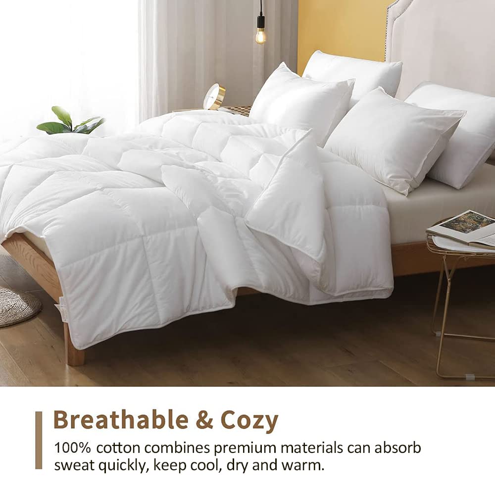 Ultra-Soft 100% Cotton Lightweight Down Alternative Comforter Twin Size - Breathable Eucalyptus Microfiber Filled Duvet Insert for Hot Sleepers (68x88 Inches, White) | Perfect for Summer Nights & Temperature Regulation