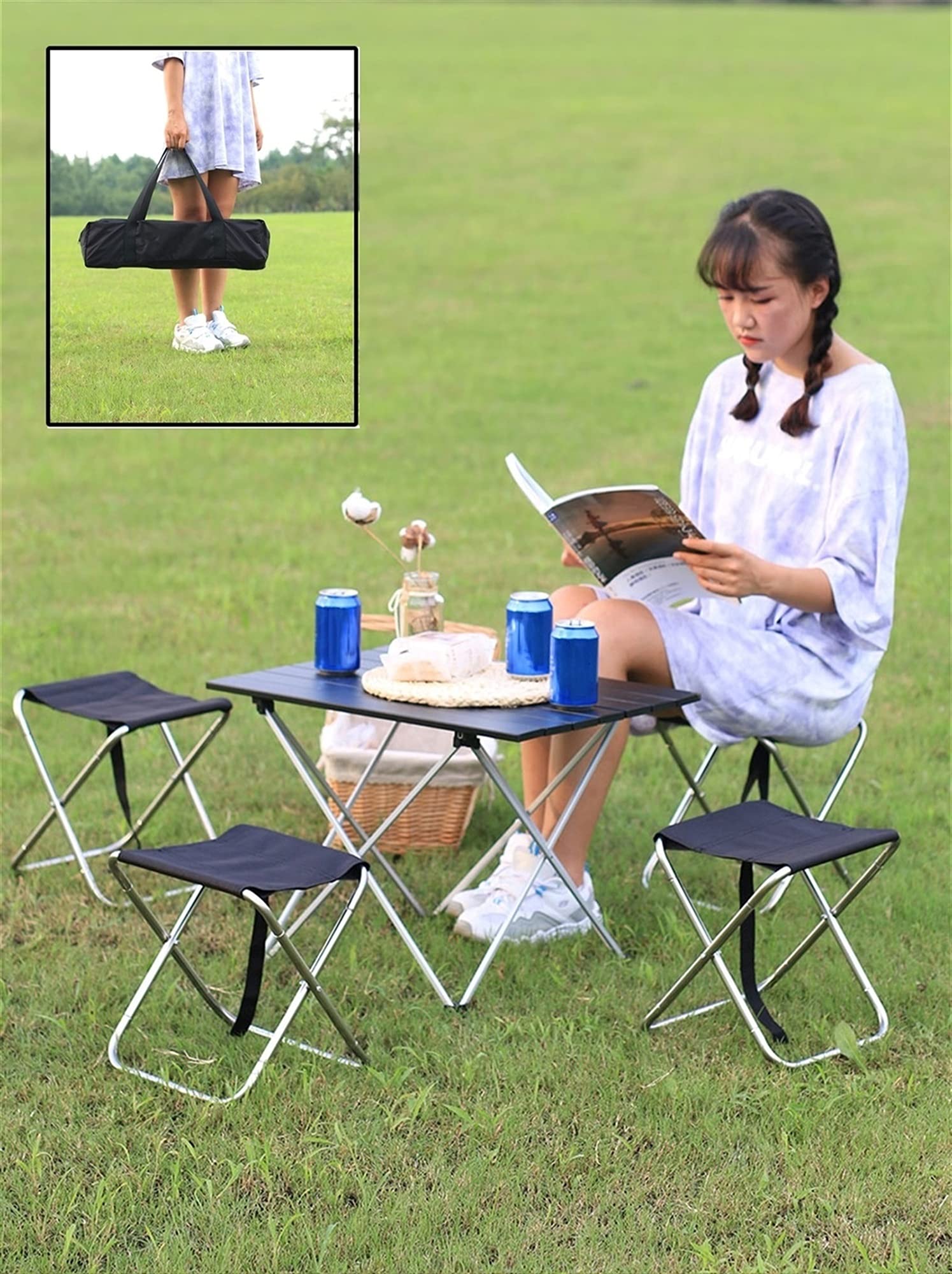 Portable Aluminum Folding Camping Table and Chairs Set with Carry Bag - Lightweight Picnic Table for Outdoor Adventures, Backpacking & Beach (56x40x40cm, No Assembly Needed) - Perfect for Camping, Tailgating, RV Trips & Family Gatherings