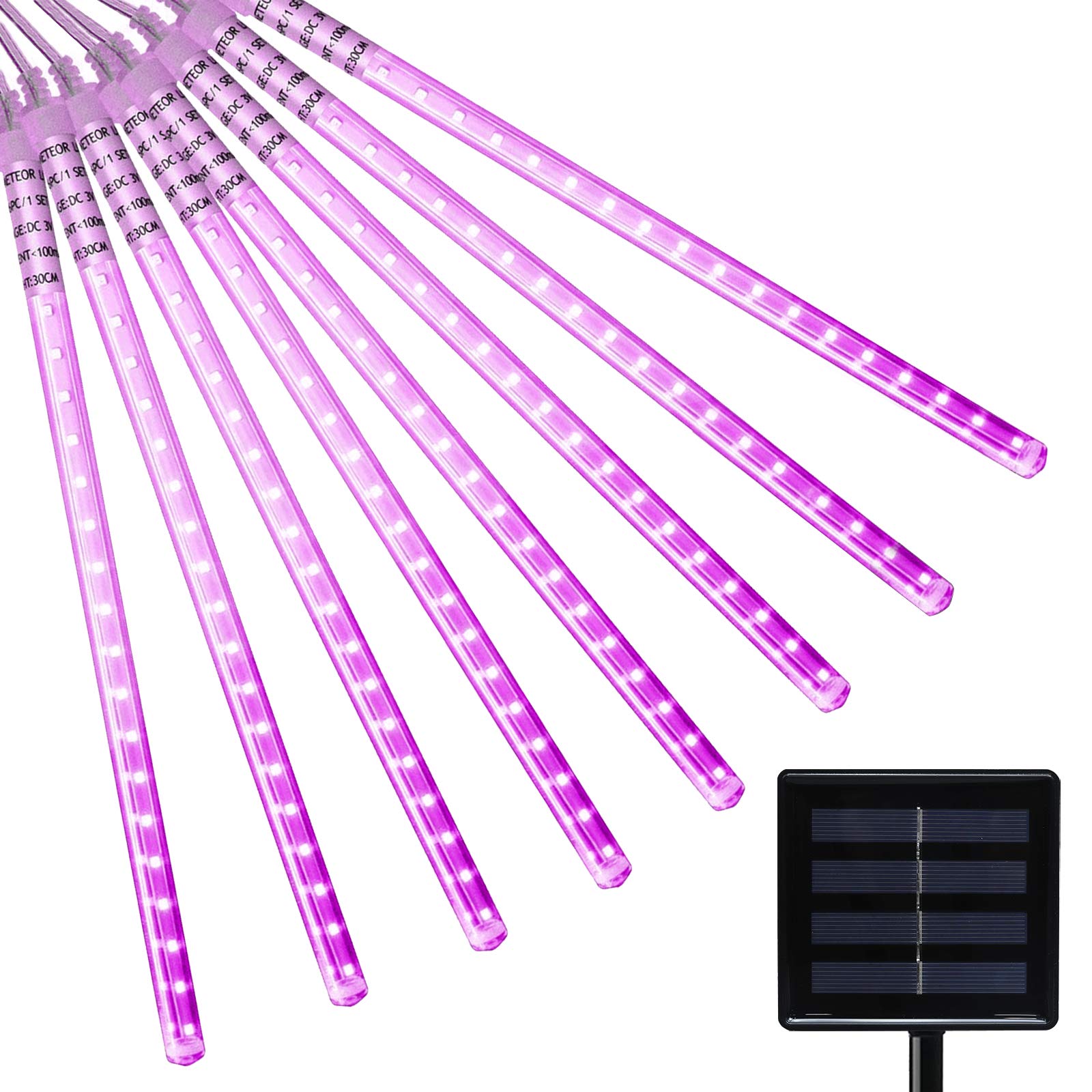 VMANOO 8-Tube LED Solar Meteor Shower Lights - Outdoor Waterproof Cascading Icicle Lighting for Garden, Patio, Holiday & Halloween Decor (Purple) | Perfect for Christmas, Winter Weddings & Landscape Accent Lighting