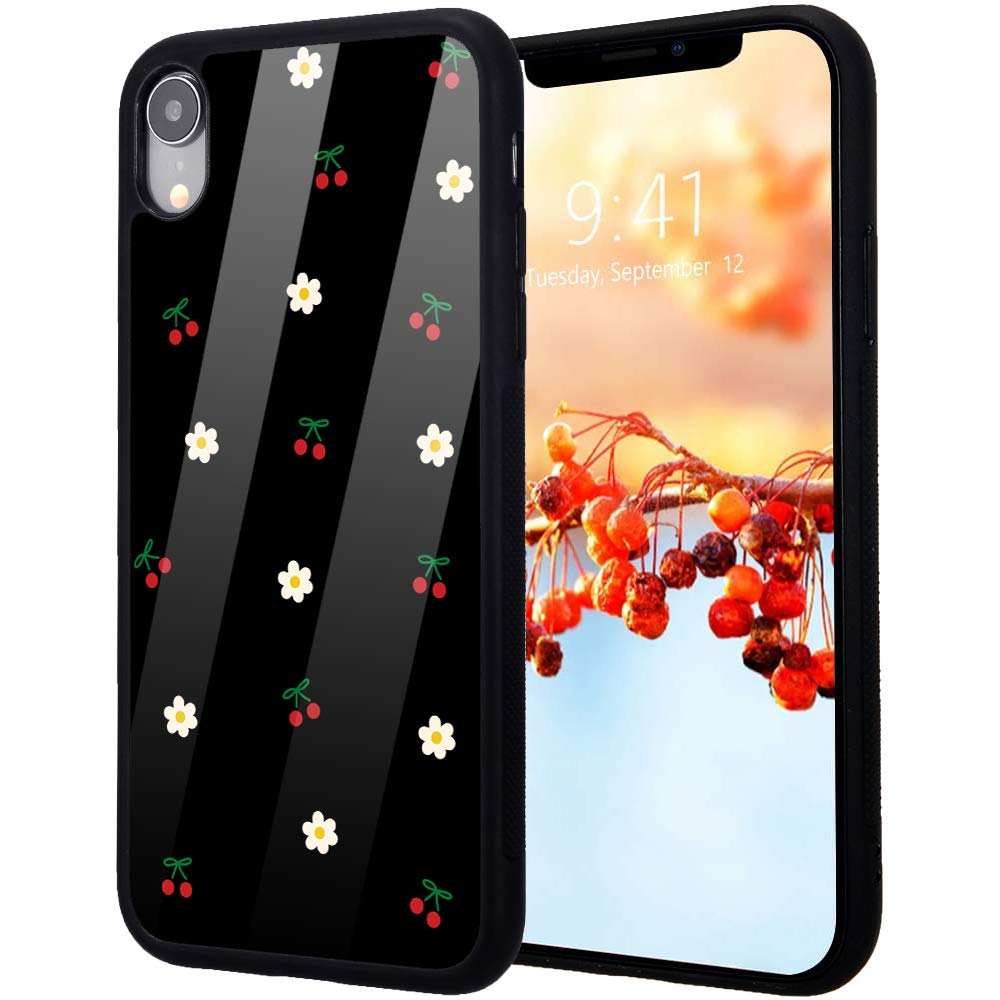 Idocolors Little Red Cherry Flowers iPhone 6/6s Case - Soft TPU Bumper & Aluminum Hard Back Cover - Scratch Resistant, Shockproof, Cute Girly Design - Perfect for Everyday Use, Work, and Travel