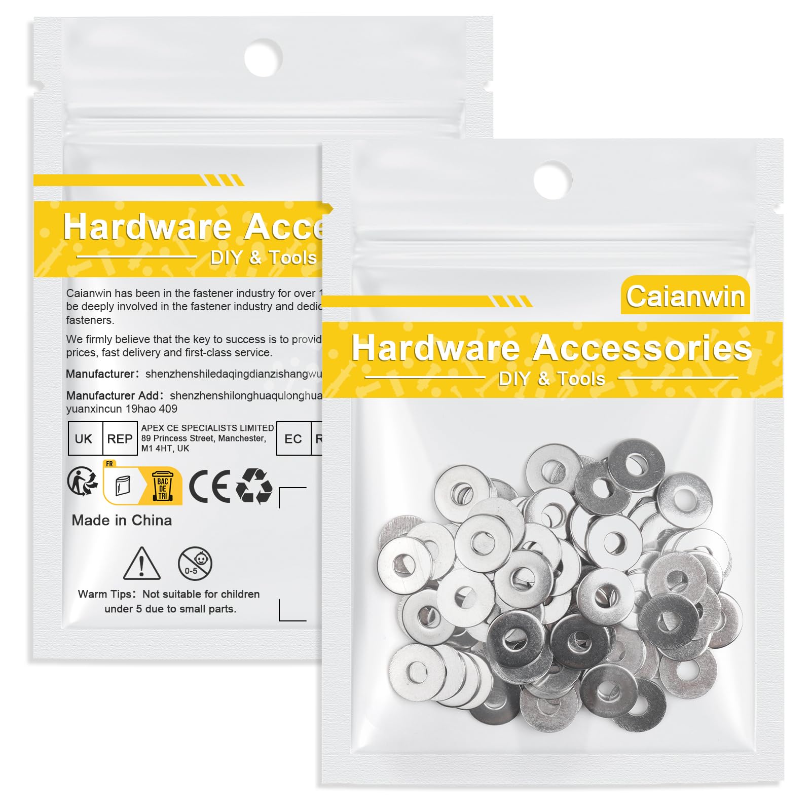 M5 x 15mm 304 Stainless Steel Washers 100Pcs - for Screws, Bolts & Nuts in DIY Projects