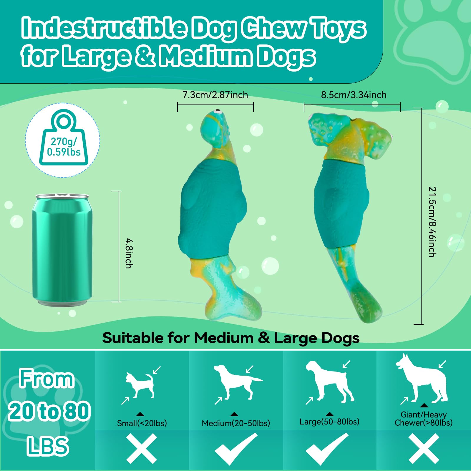 Durable Indestructible Dog Chew Toys for Aggressive Chewers - Tough Interactive Squeaky Toys for Large & Medium Breed Dogs - Green - Perfect for Playtime, Training & Anxiety Relief