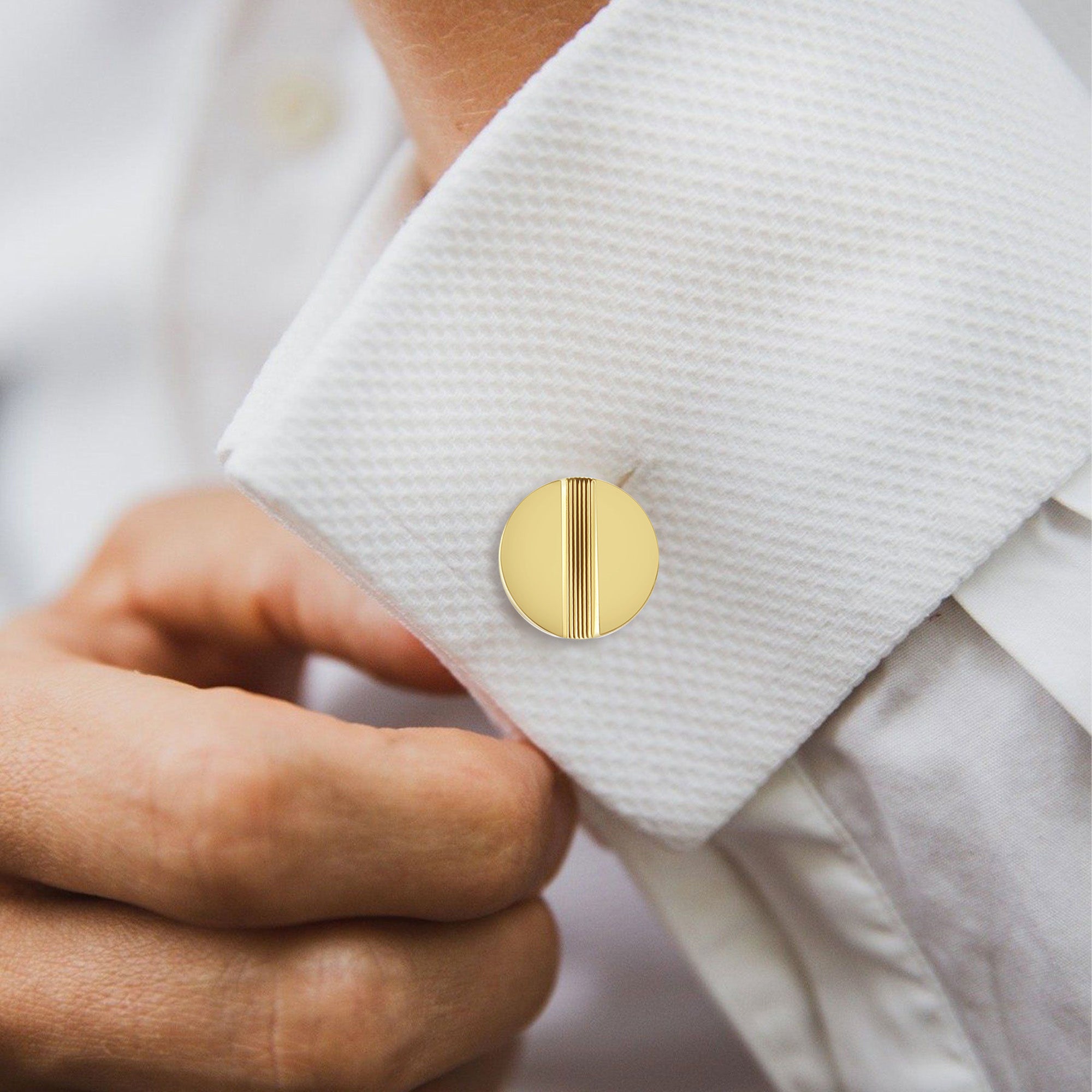 14k Gold Cuff Links with Vertical Line Design - Elegant Men's Wedding & Formal Wear Accessories for Grooms, Best Men & Business Professionals