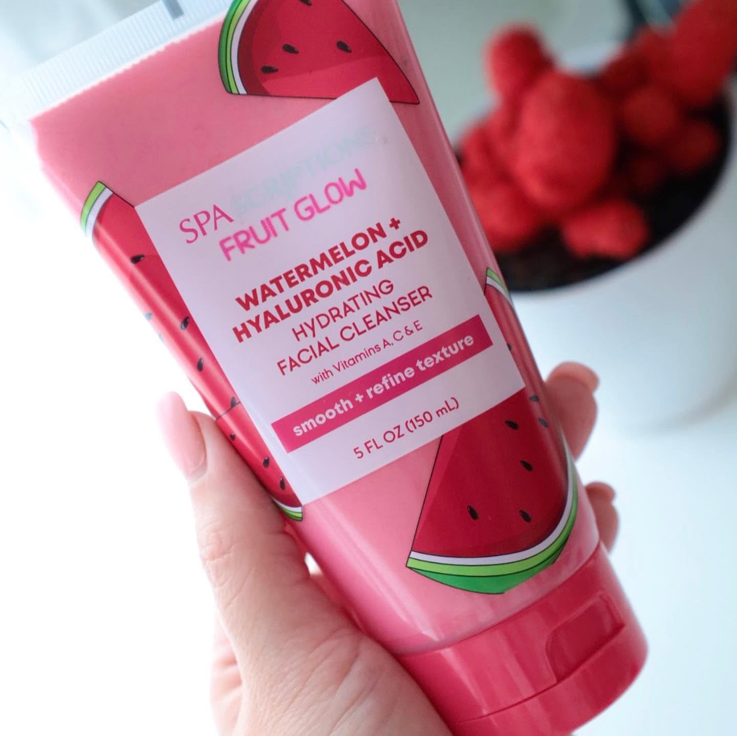 SpaScriptions Fruit Glow Watermelon & Hyaluronic Acid Hydrating Facial Cleanser 5 Oz - Gentle Foaming Face Wash for Dry & Sensitive Skin, Perfect for Morning & Night Skincare Routine